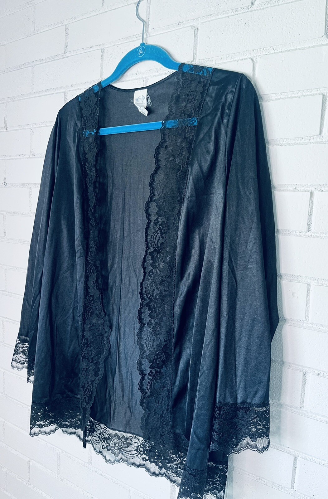Vintage Bed Jacket Sz M Undercover Wear Black Nylon Lace Trim Robe Fairy Goth