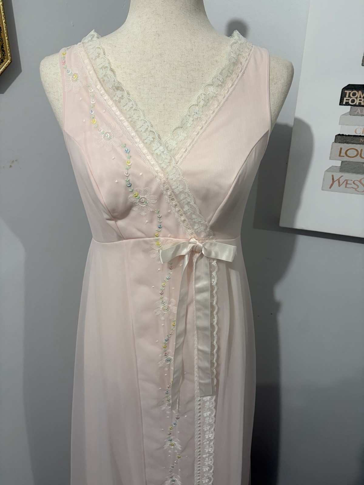 Vintage Pink Chiffon Shadowline Maxi Size Small
