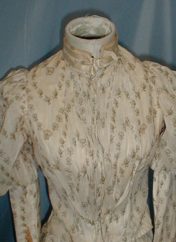 Pretty Antique Dress Victorian 1890 Blue Cornflower Print Puffed Sleeves