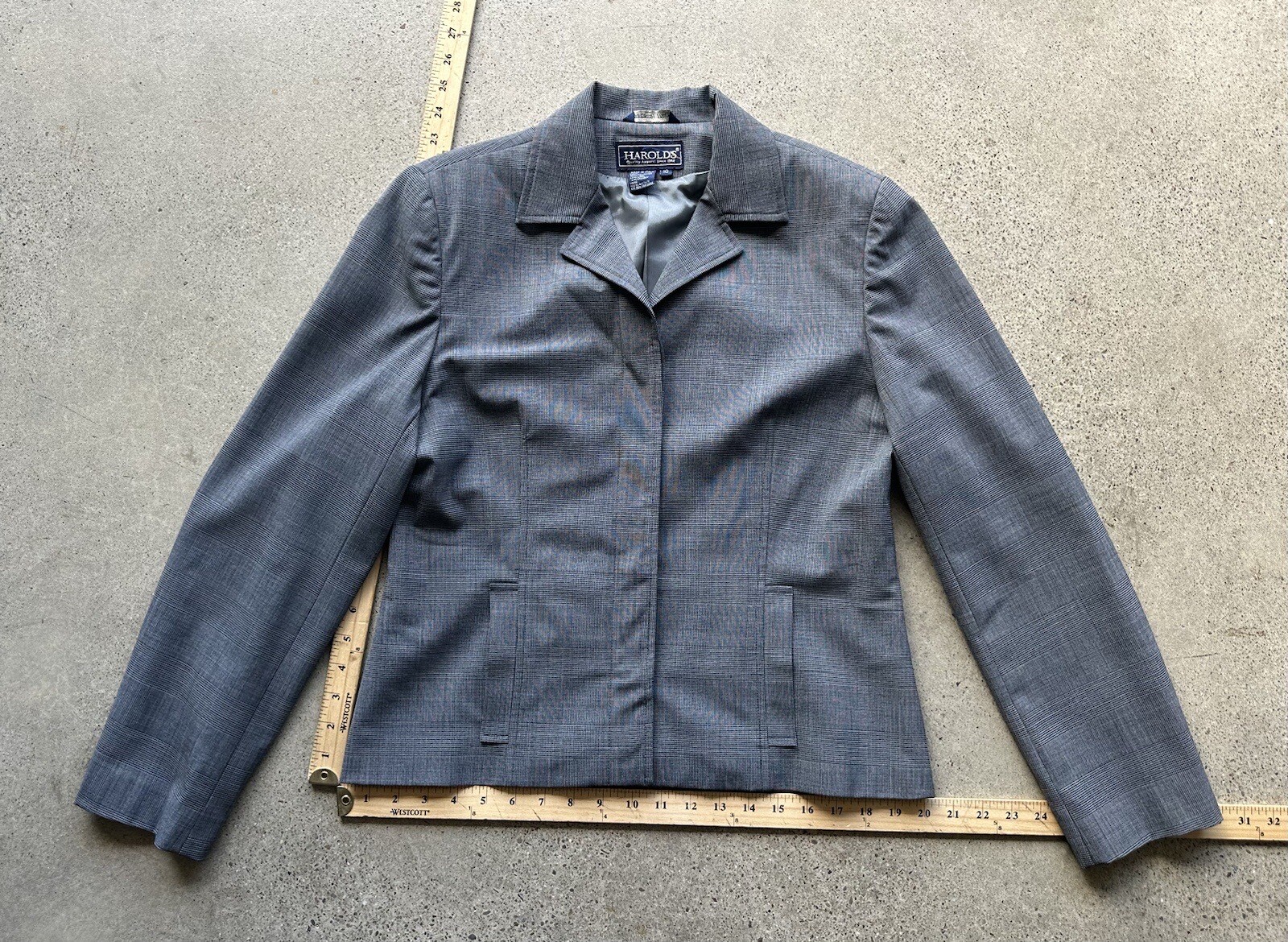 Vintage Harold’s Gray Plaid Polyester & Wool Suit Jacket Blazer Size 10 Italy