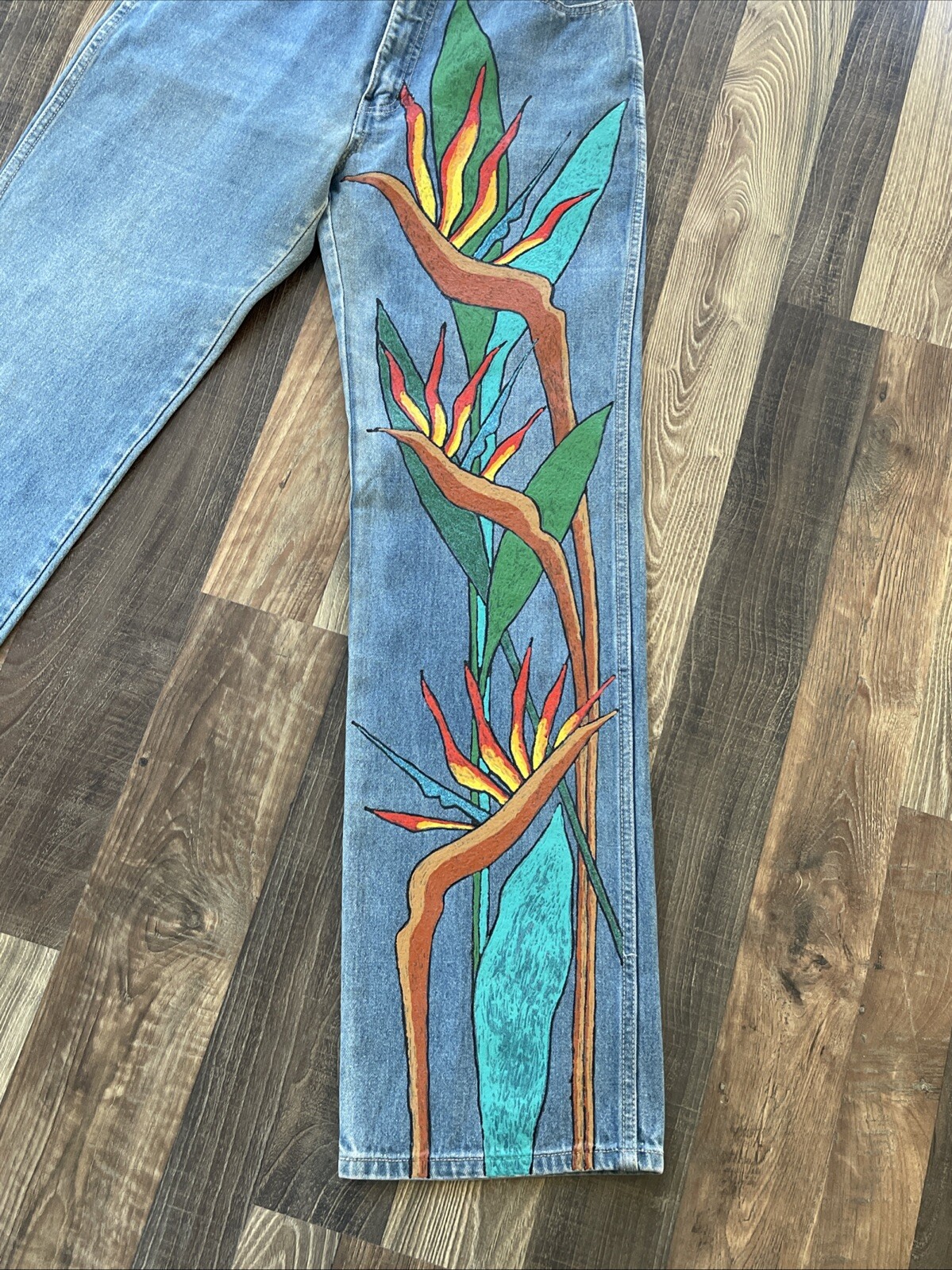 Brittania Jeans Custom Painting Size 13 (W26 L32) Birds of Paradise