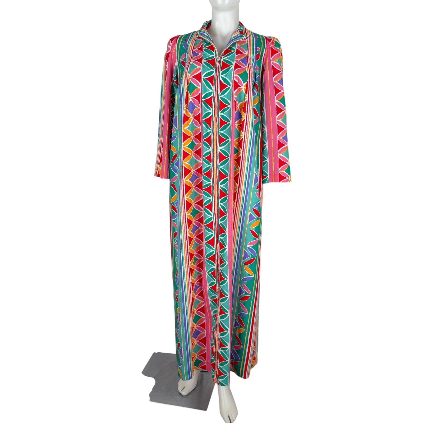 VTG David Brown California Saks Fifth Avenue Maxi Caftan Robe Geometric (FLAWS
