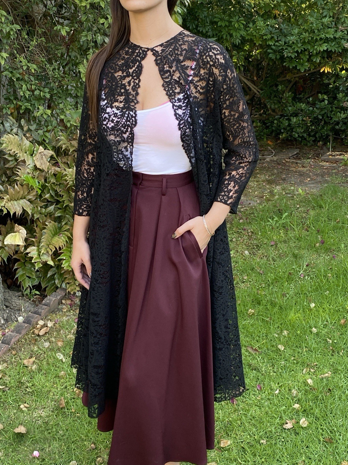 Exquisite Vintage Hand sewn Chantilly Lace Coat Duster Black