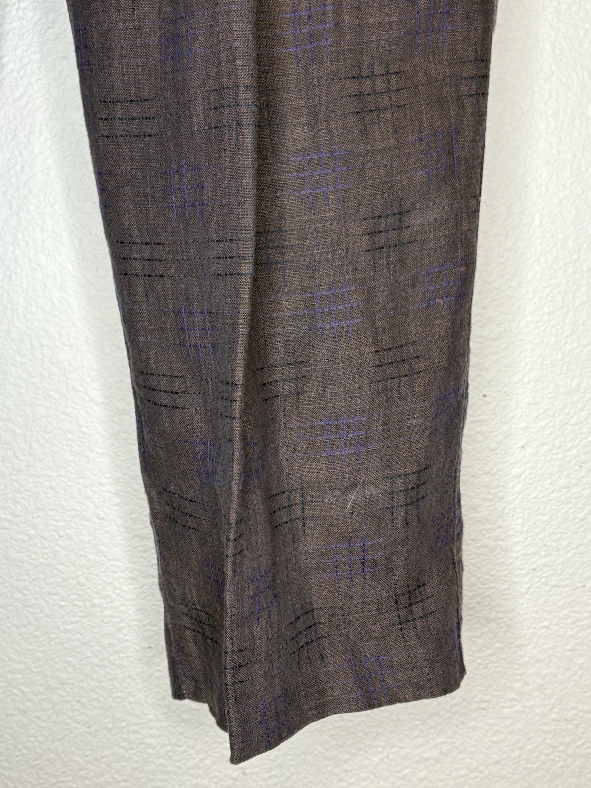 Vintage Gianni Versace Brown Blue Windowpane Pants Italy 25 High Rise Pleated