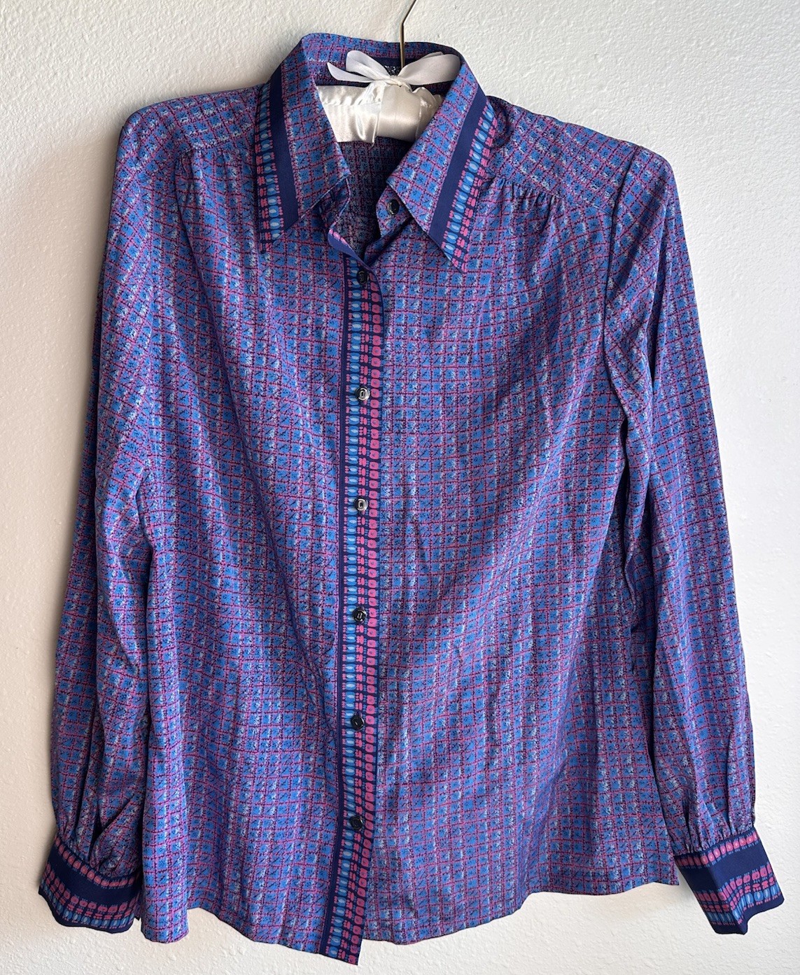 Vintage Callore Japan Geometric Button Up Blouse Mod Retro 70s 80s