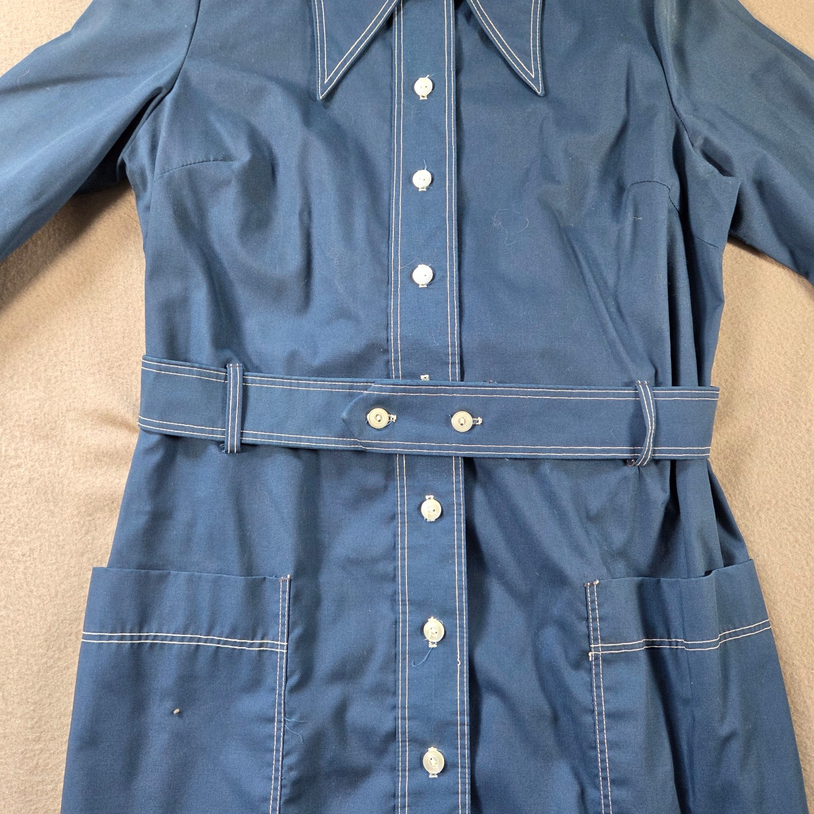 Vintage Trench Coat Womens Small Blue Mid Length Belted 70s Mod Press Daggar