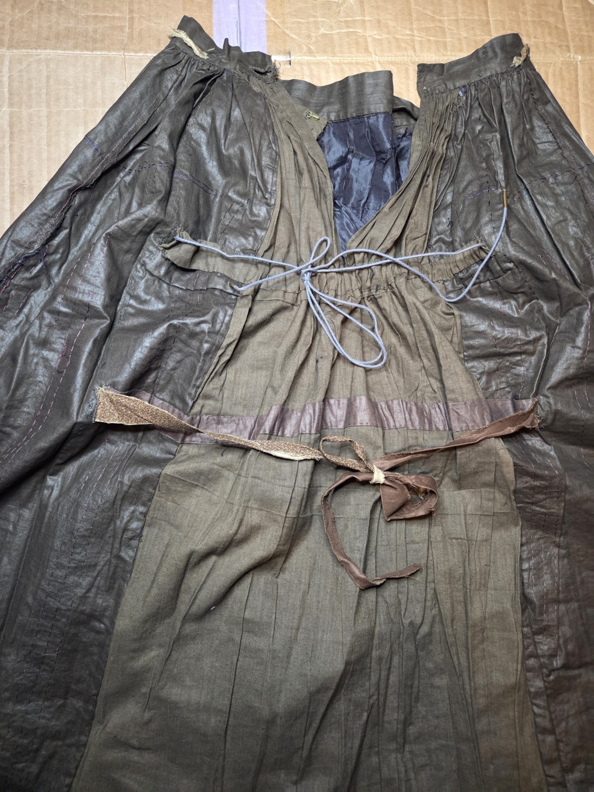 Midnight Blue Victorian Silk/Taffeta w/ Pink Stitch Ruffle Walking Suit SALVAGE