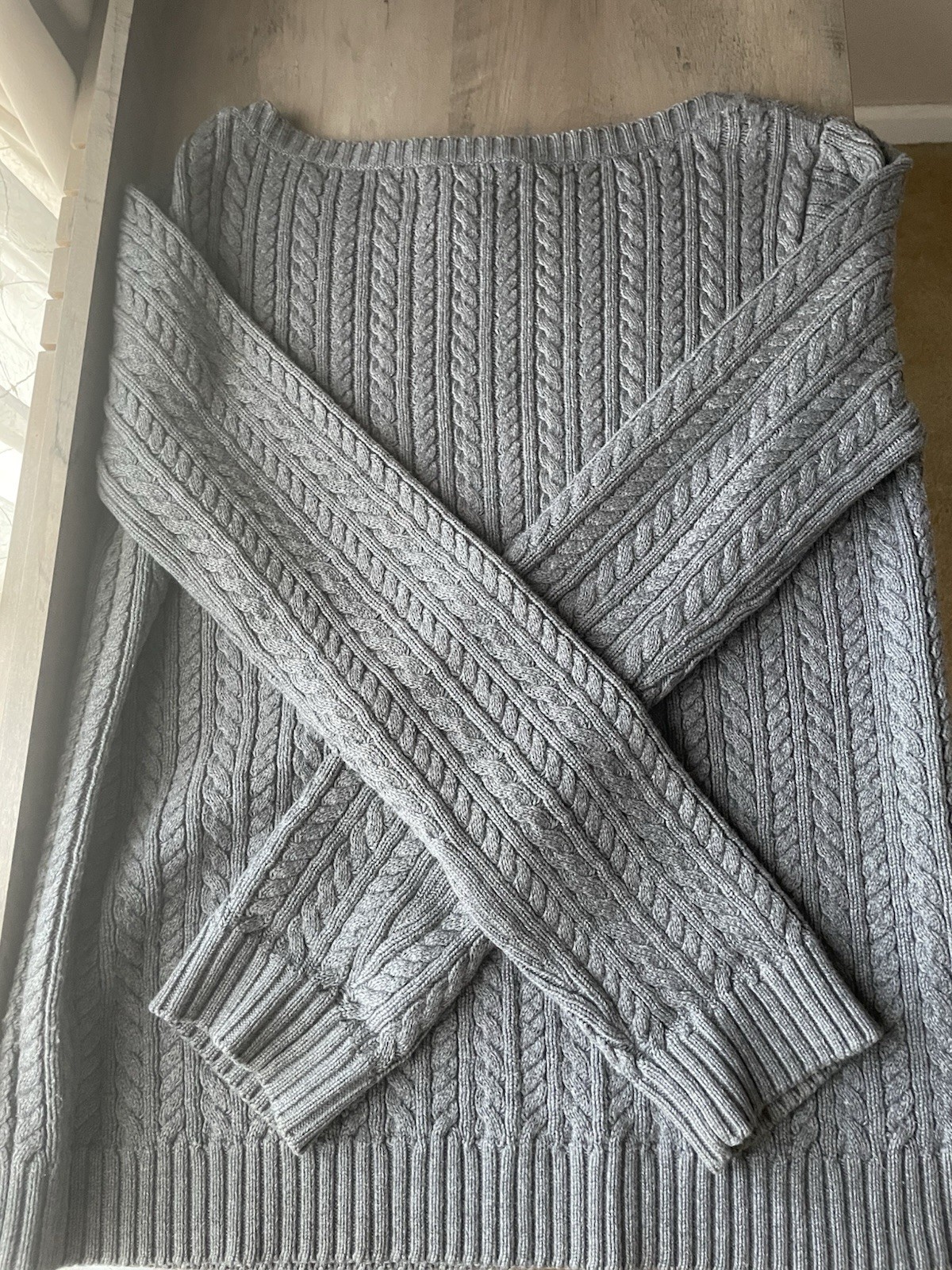 Used Ralph Lauren Cotton Cable Sweater Size M, Sophisticated Heather Dark Gray