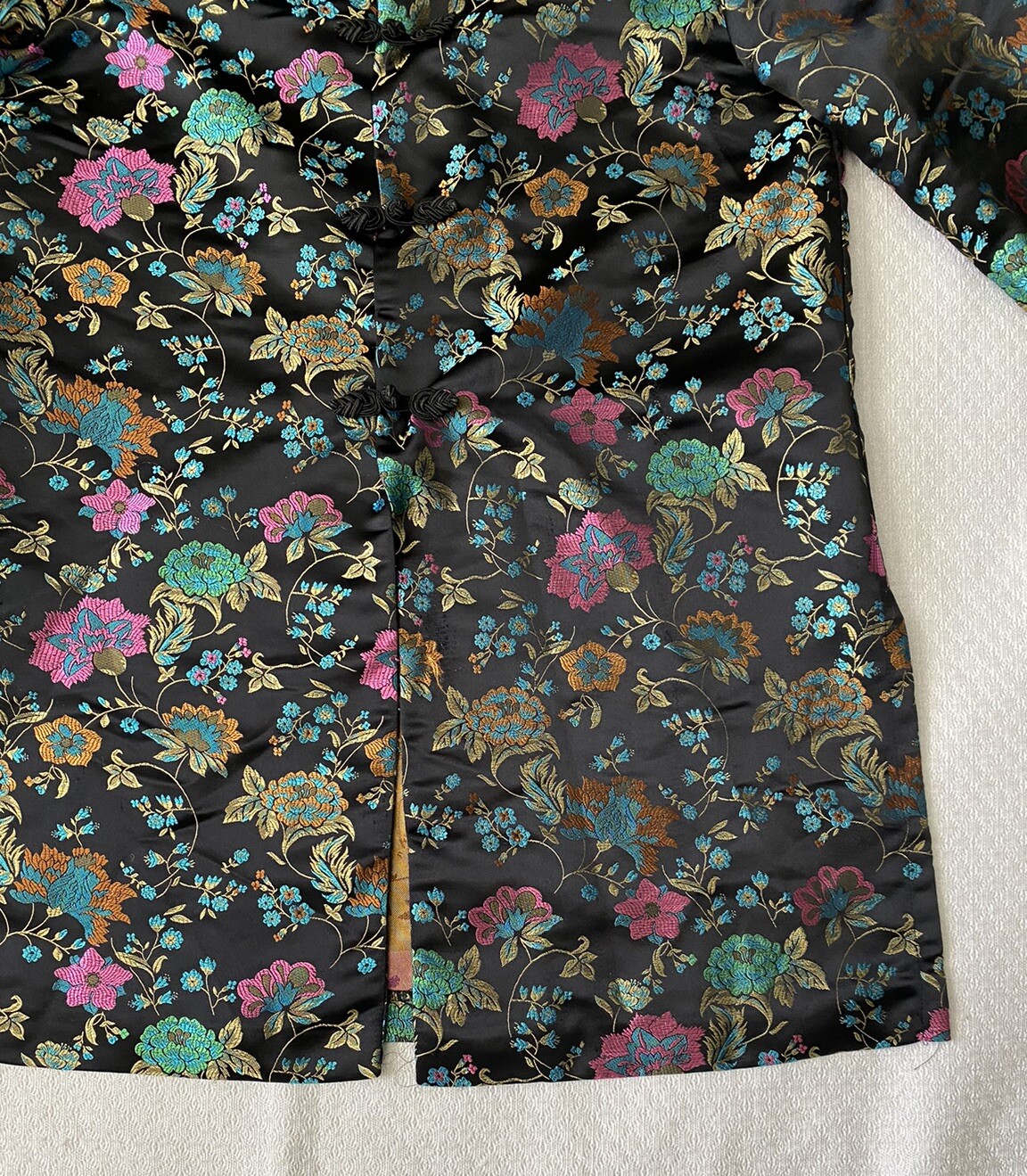 Vtg Industrie B Floral Kimono Jacket 🌸 Medium Black Rayon Blend Made in USA