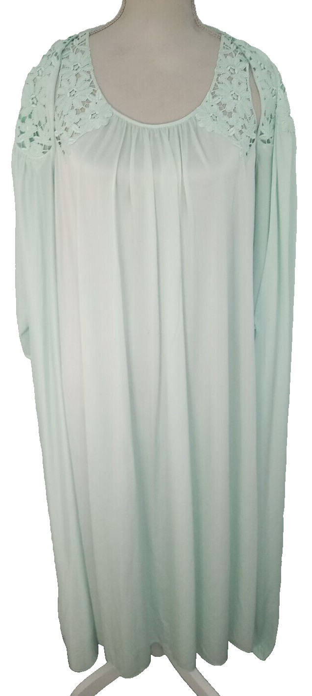 Vintage Shadowline Peignoir Set Nightgown & Robe M/L Long Green Lace Hollywood