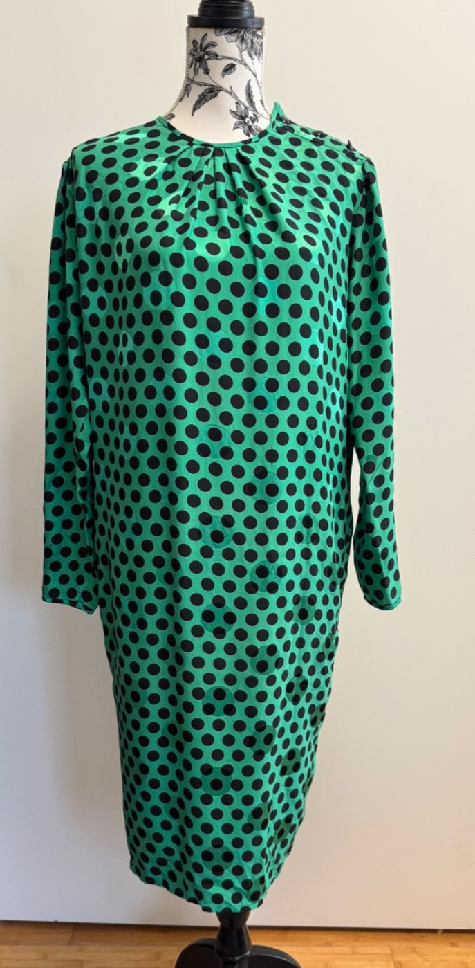 Vintage Emanuel Ungaro Ter silk green black polka dot dress size 6