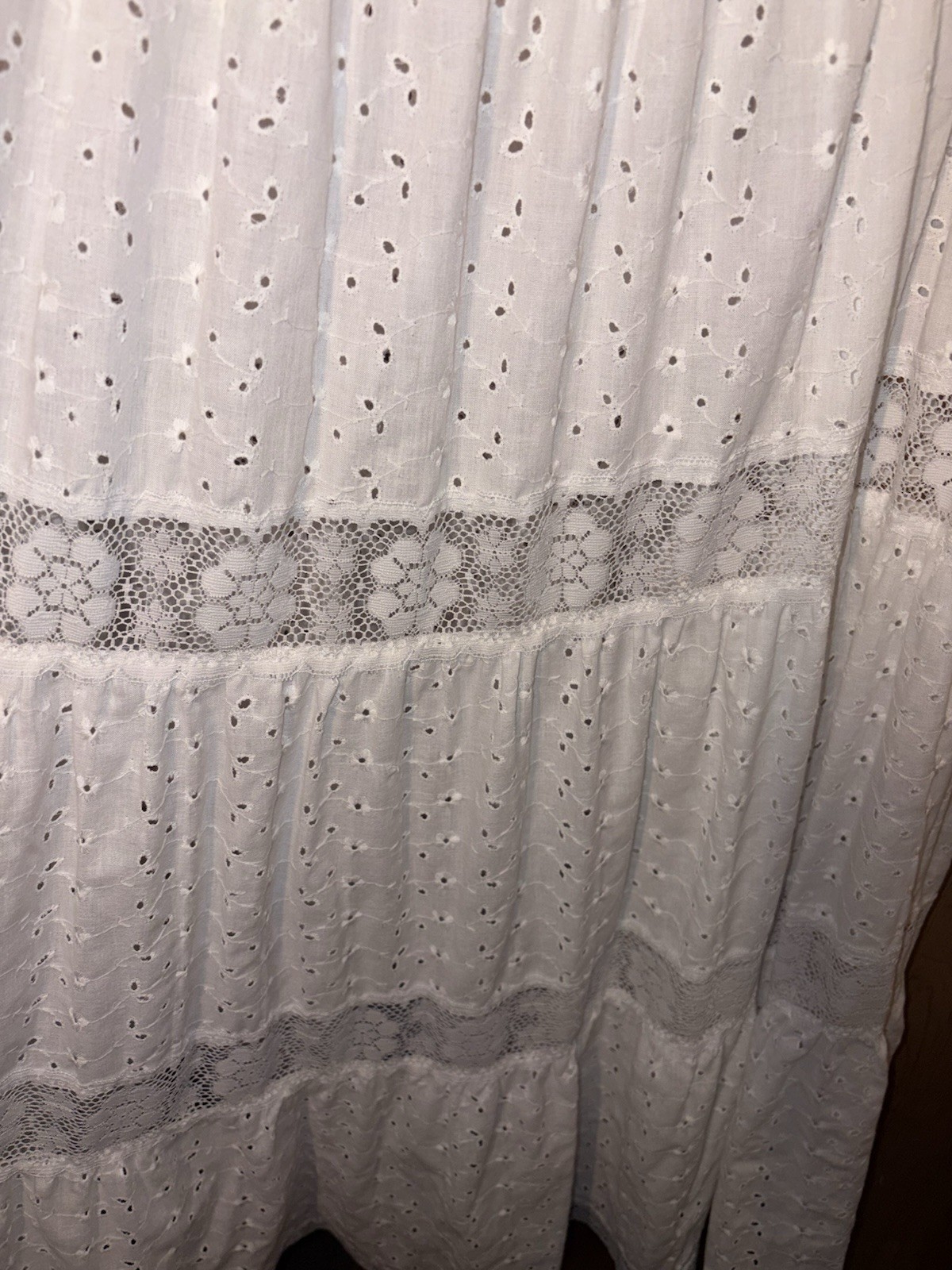 Vtg 70&rsquo;s David Brown CA Prairie Cottagecore Dress Tiered Eyelet L/XL READ Tag S