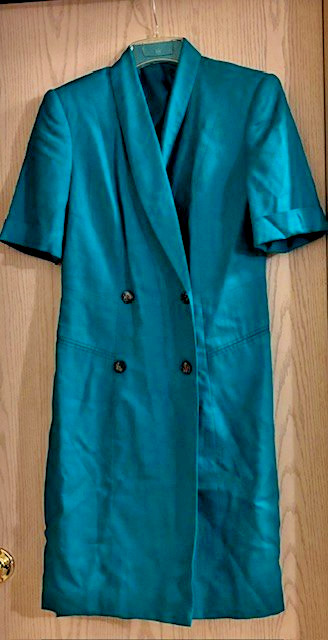 Vintage Blazer Suit Dress Teal Double-Breasted Lined Women&rsquo;s Size 8