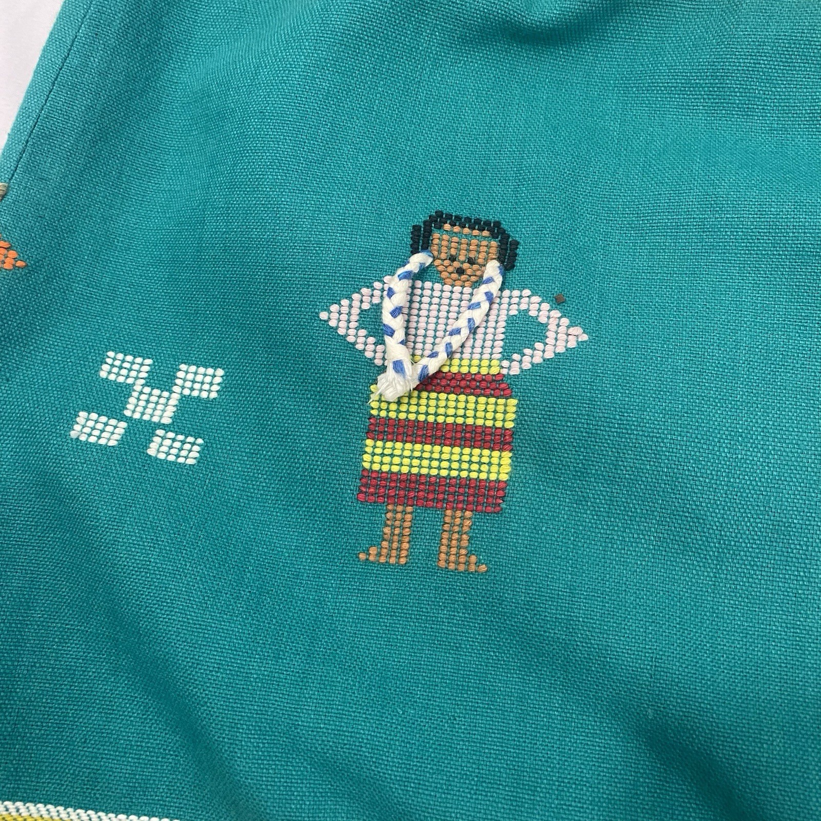 Vintage Guatemalan Teal Embroidered Cotton Dress – Handmade Artisan Lupita -Sz S