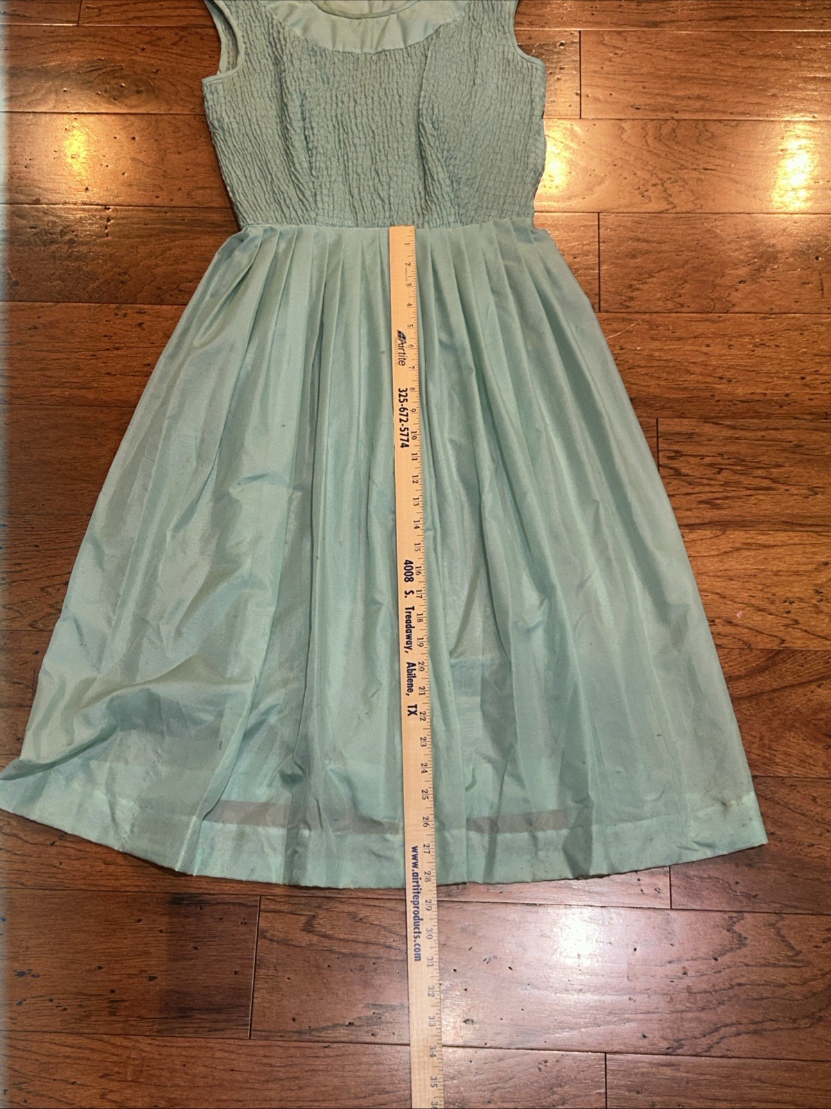 Vtg Women&rsquo;s 50s Sleeveless Seafoam Green Belted Party Dress Chiffon Pleats Sz 12