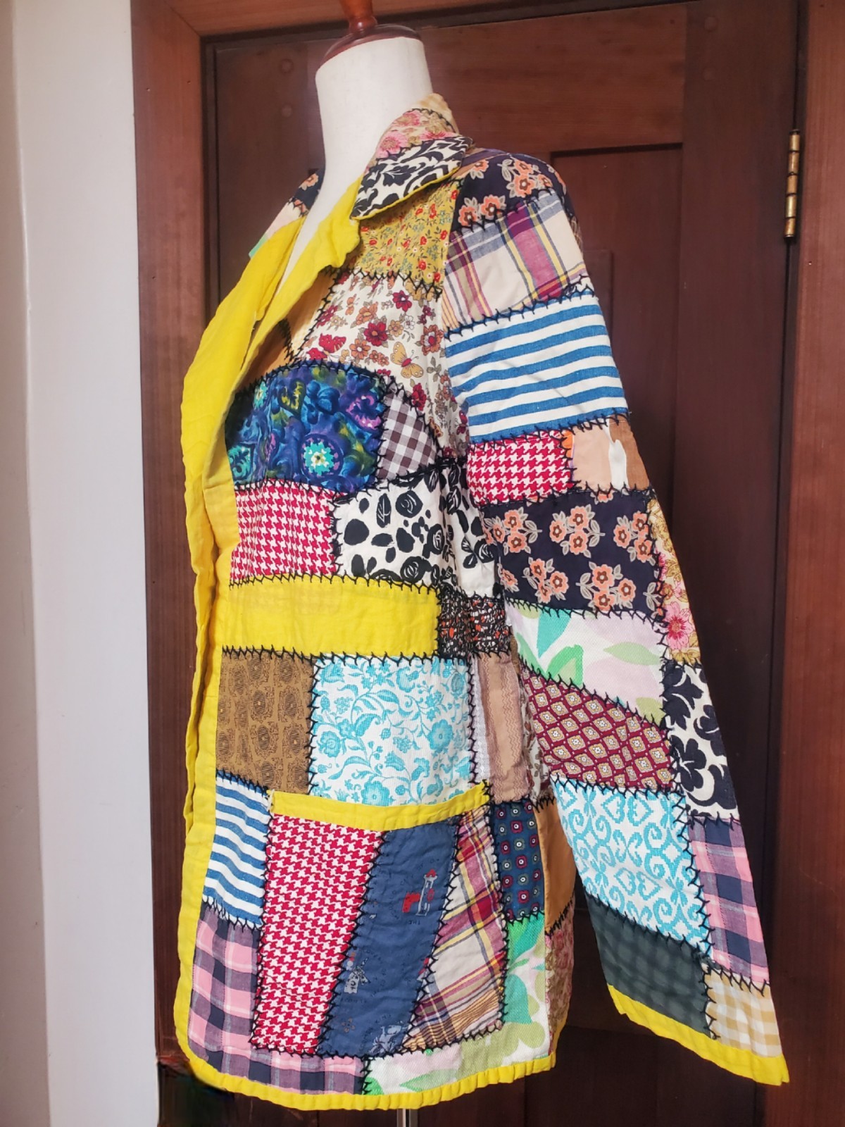 Vintage 1970s Patchwork Crazy Quilt Jacket Coat Handmade Clown Hippie Chore