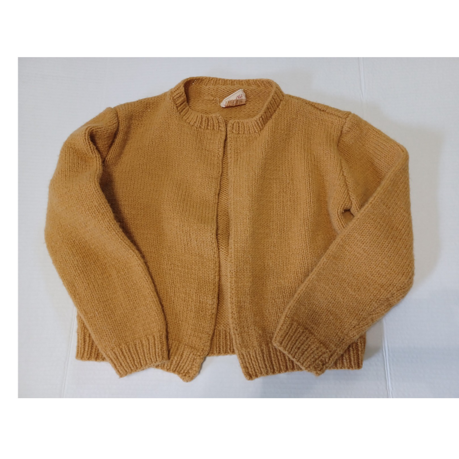 Hand Knit by Ruth Barker Vintage Mustard Yellow Cardigan 18&Prime; Chest
