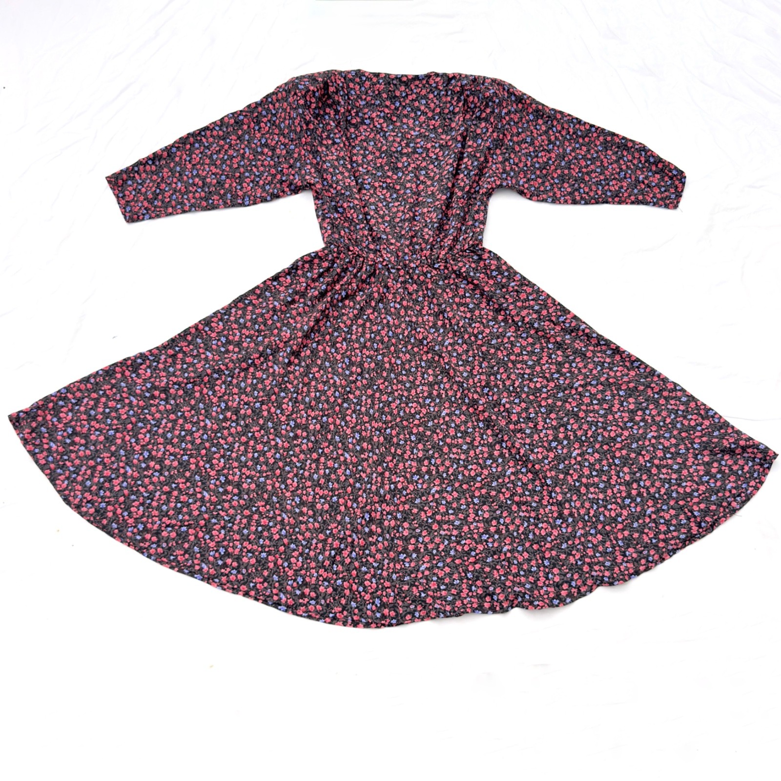 Vintage 80s Stuart Alan Petites Multicolor Floral Vines Retro Prairie Dress 10P