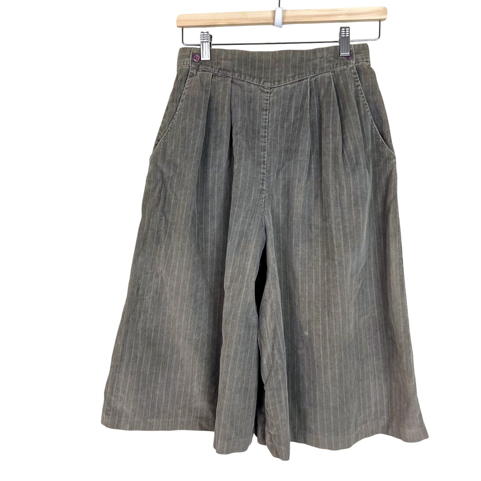 Vintage Patty Woodard California Grey Pinstripe Corduroy Culottes Wide Leg Pants