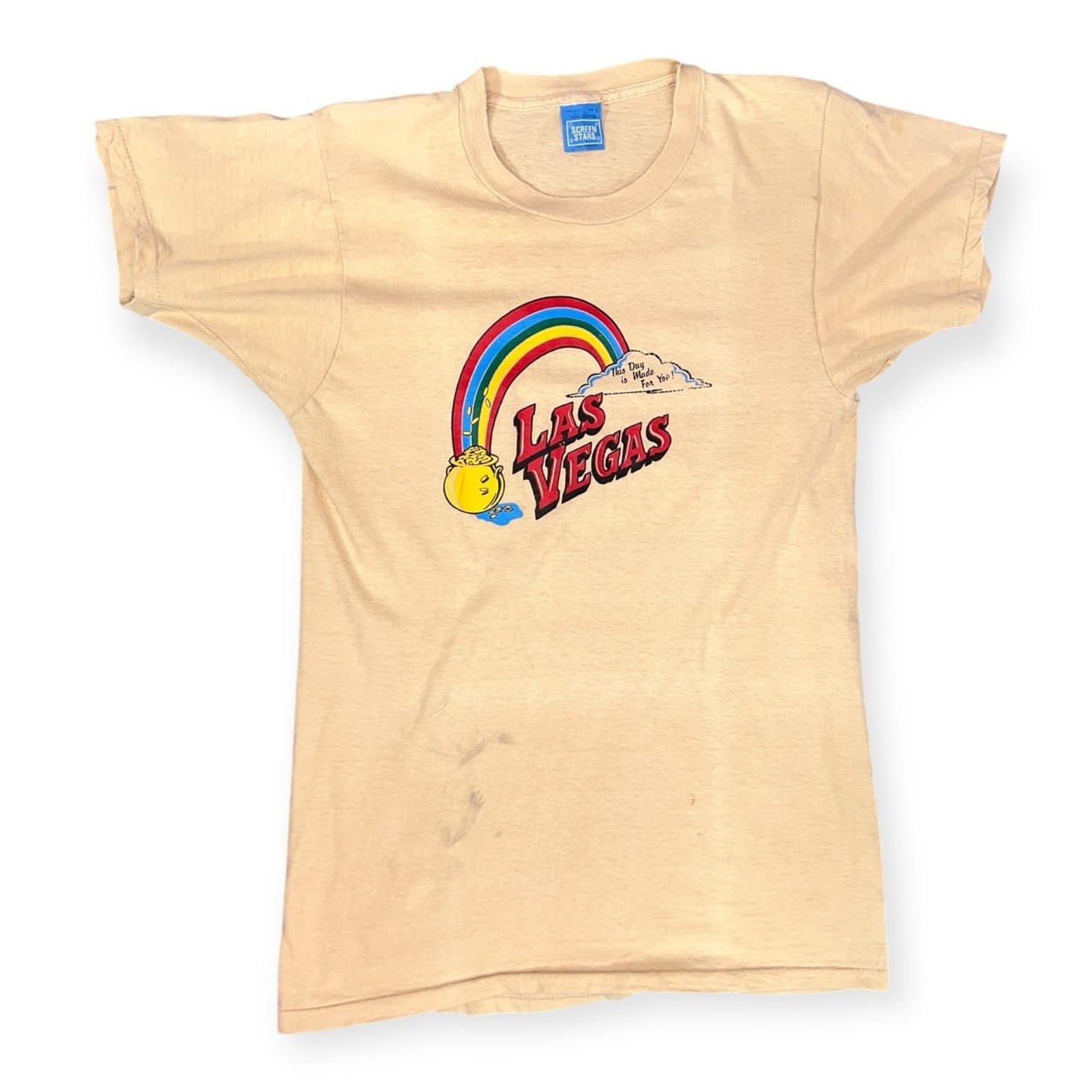 VTG 1970s LAS VEGAS CASINO T-SHIRT GAMBLING BINGO LUCKY POT GOLD SCREEN STARS L
