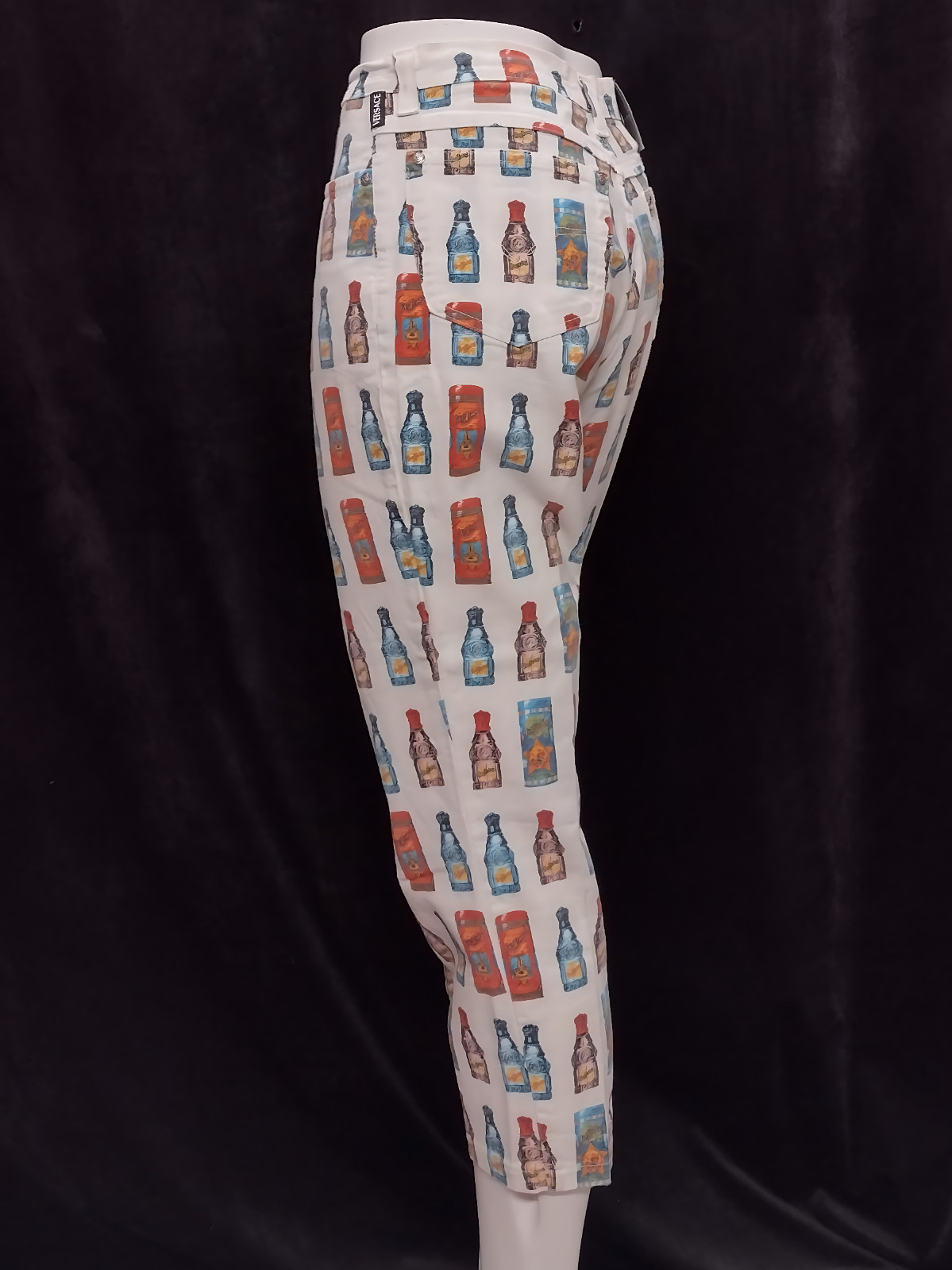 1990&rsquo;s Funky Gianni Versace High waisted Colourful Perfume Bottle pattern Jeans