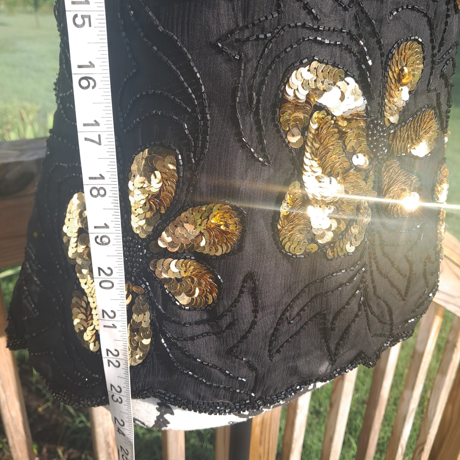 Vintage Stenay Silk Sequin Beaded Top Small Floral Black Gold Regency Goth Event