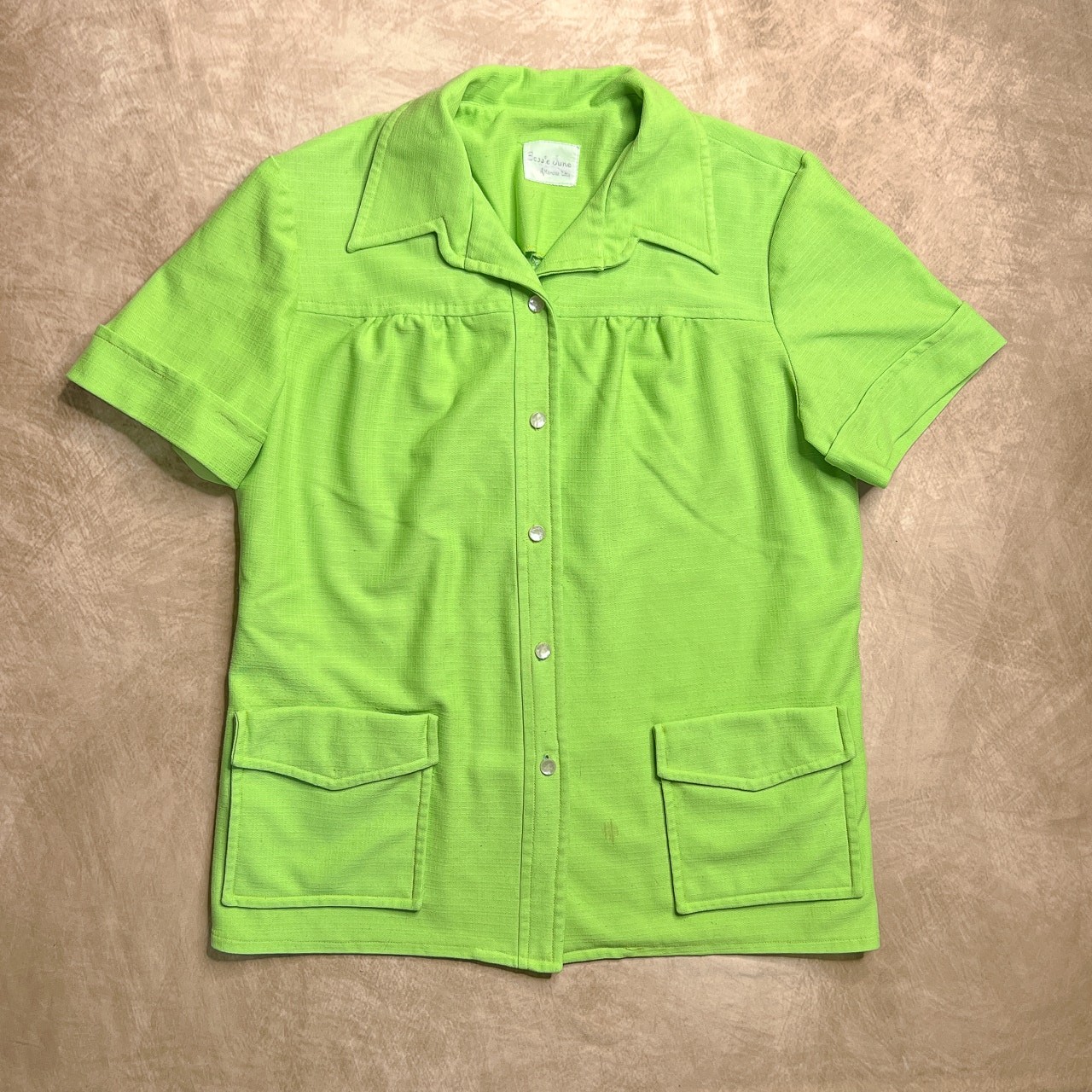 Vintage 60s Lime Green Polyester Shirt Jacket Button Up Retro Leisure Tropical