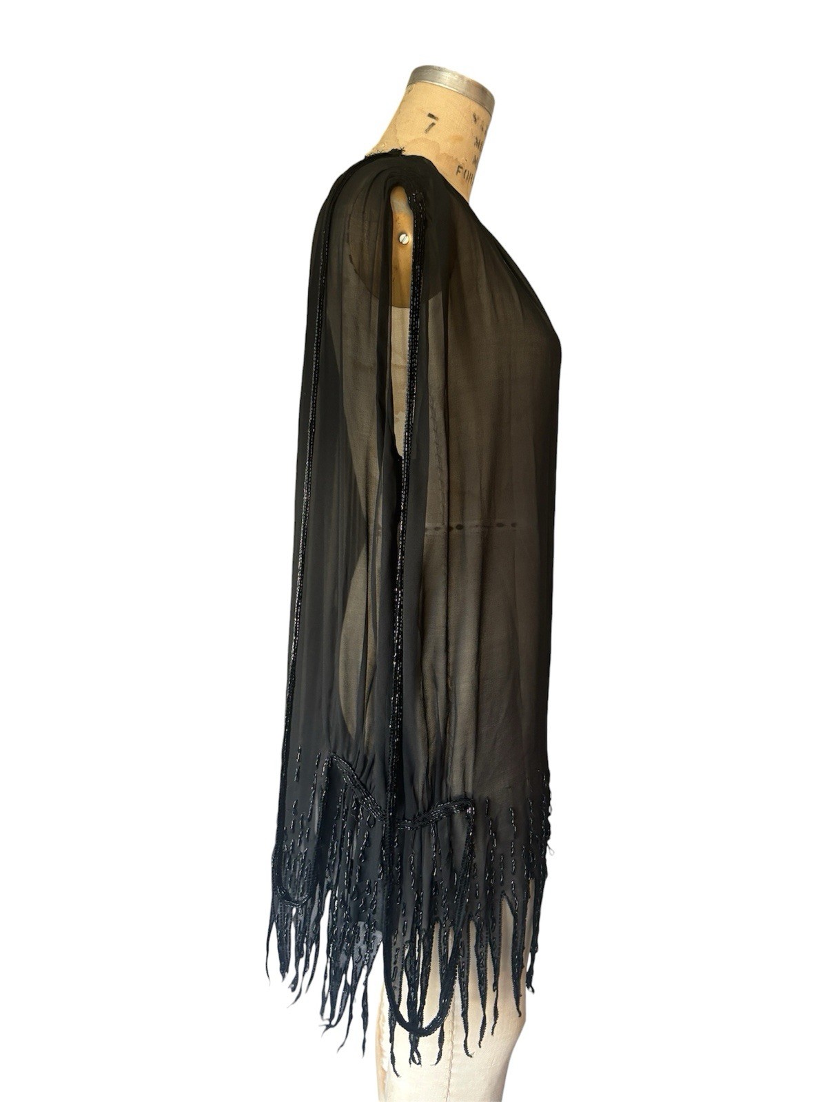 1920s silk chiffon sawtooth hem beaded tunic flapper drop waist