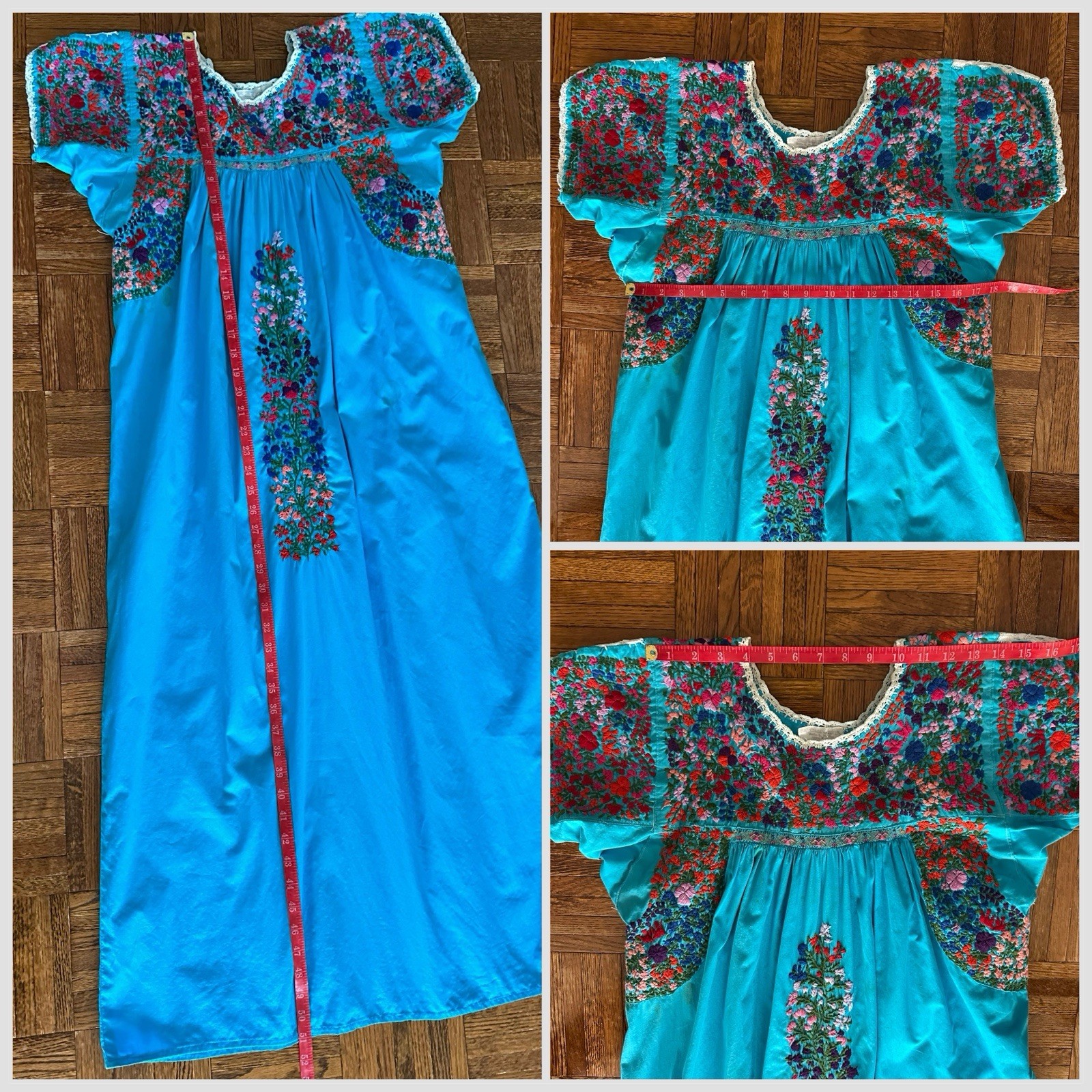 1970s Cotton Oaxacan Mexican Huipil Dress Embroidered Maxi STAINED AS IS Vintage