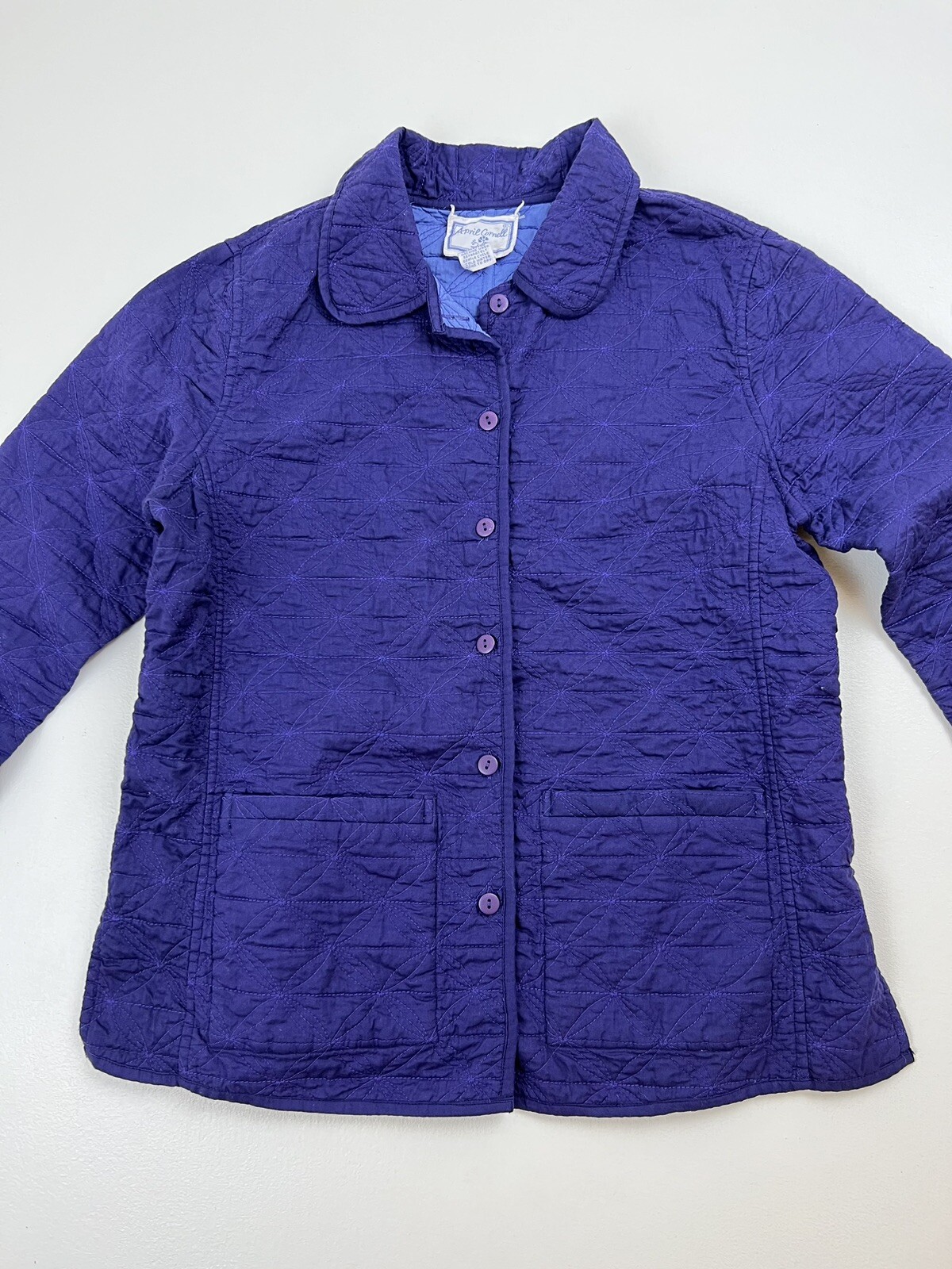 Vtg April Cornell Sz S Purple Quilted Lightweight Jacket Blazer Cottagecore Fall