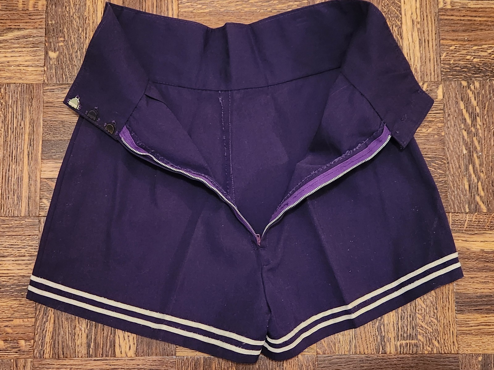 Vintage 1970s Purple & White Sailor Top and Shorts Professionally Handmade XS-S