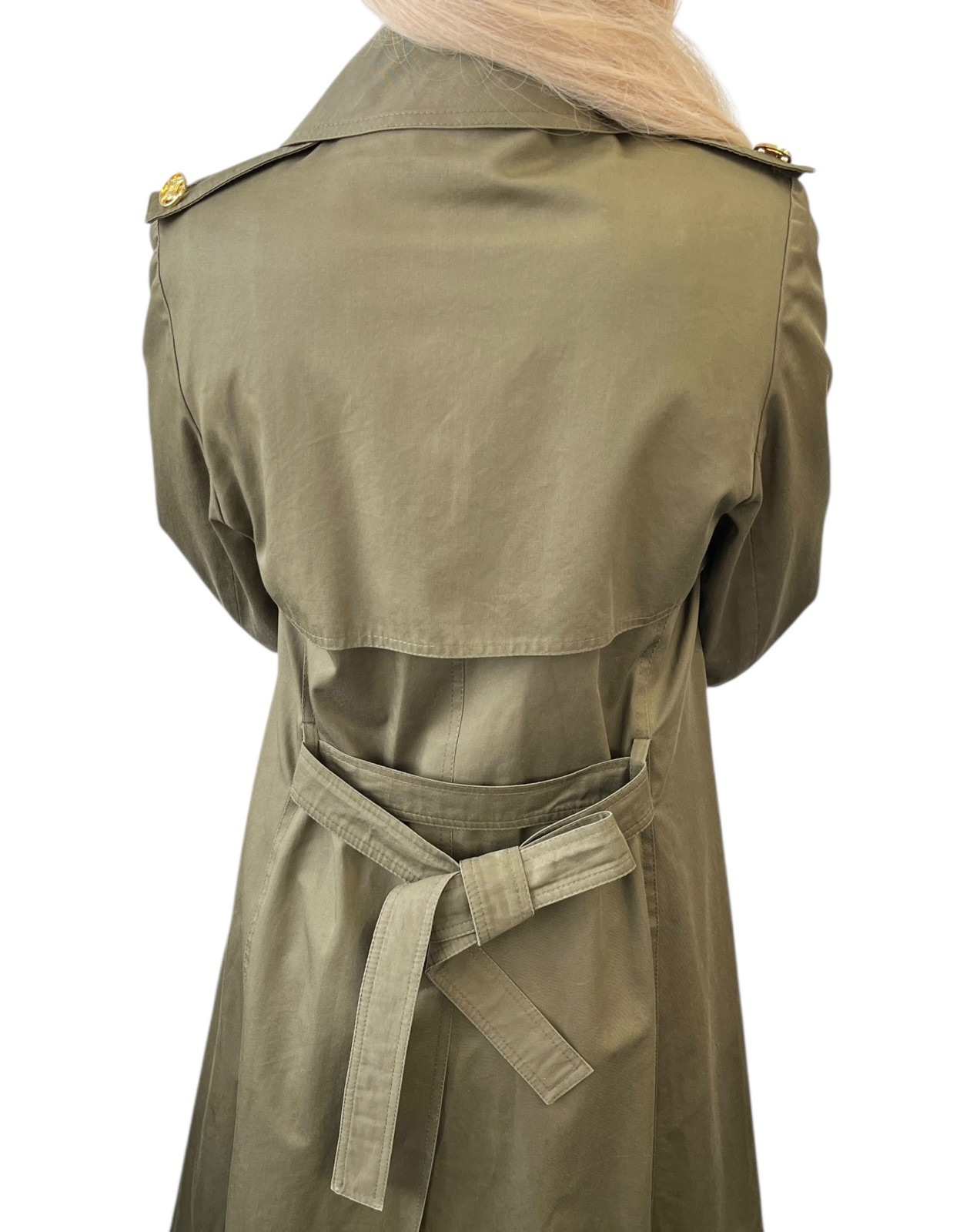 CELINE Vintage Macadam Logo Button Trench Coat Long Jacket Khaki Gold Cotton