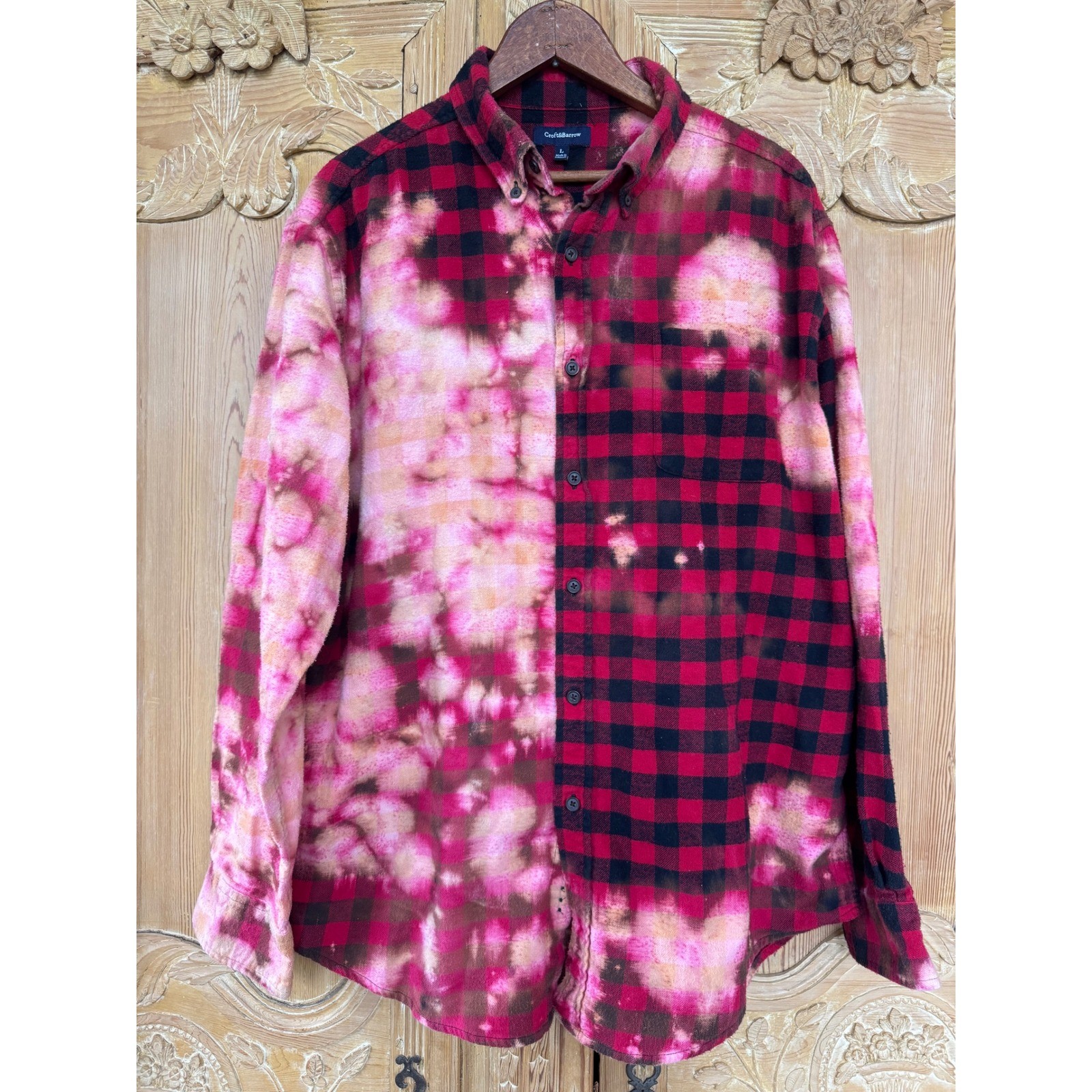 Vintage Marijuana Propaganda Flannel Bleach Dye Buffalo Plaid Shirt