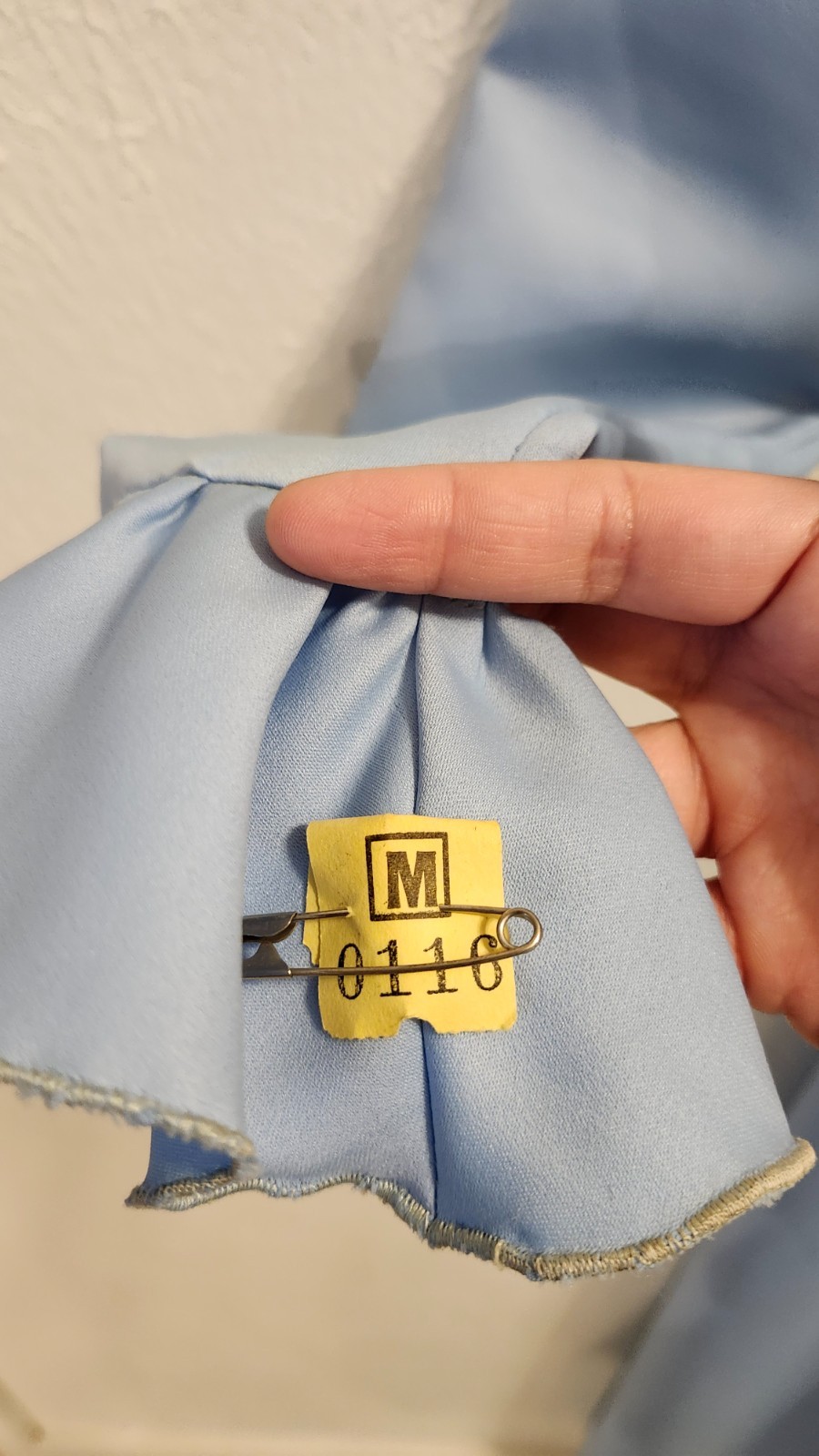 Vintage Evening Custom Dress Size Medium Light Blue Bell Sleeves Pearl Accent