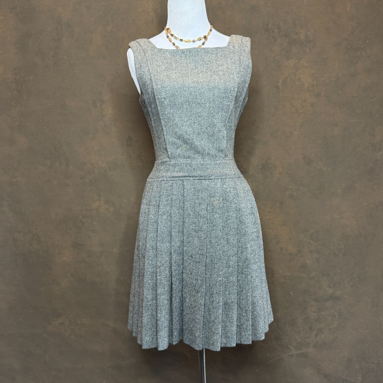 RARE 1950s Union-Made Wool Fit-and-Flare Dress | Tailored Herringbone Tweed