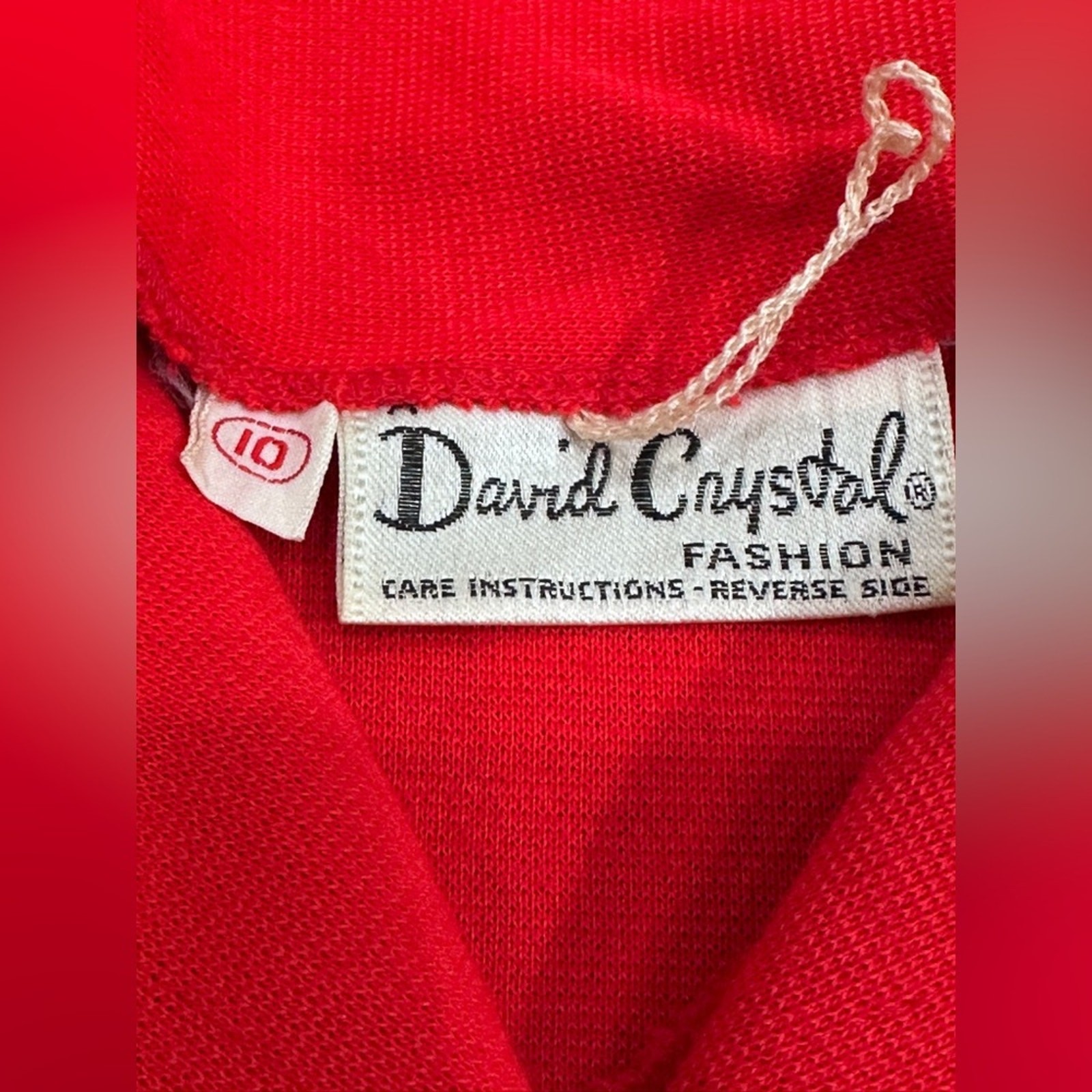 Vintage David Crystal Red Button-Front Dress Heavy Knit Collared (fits small)