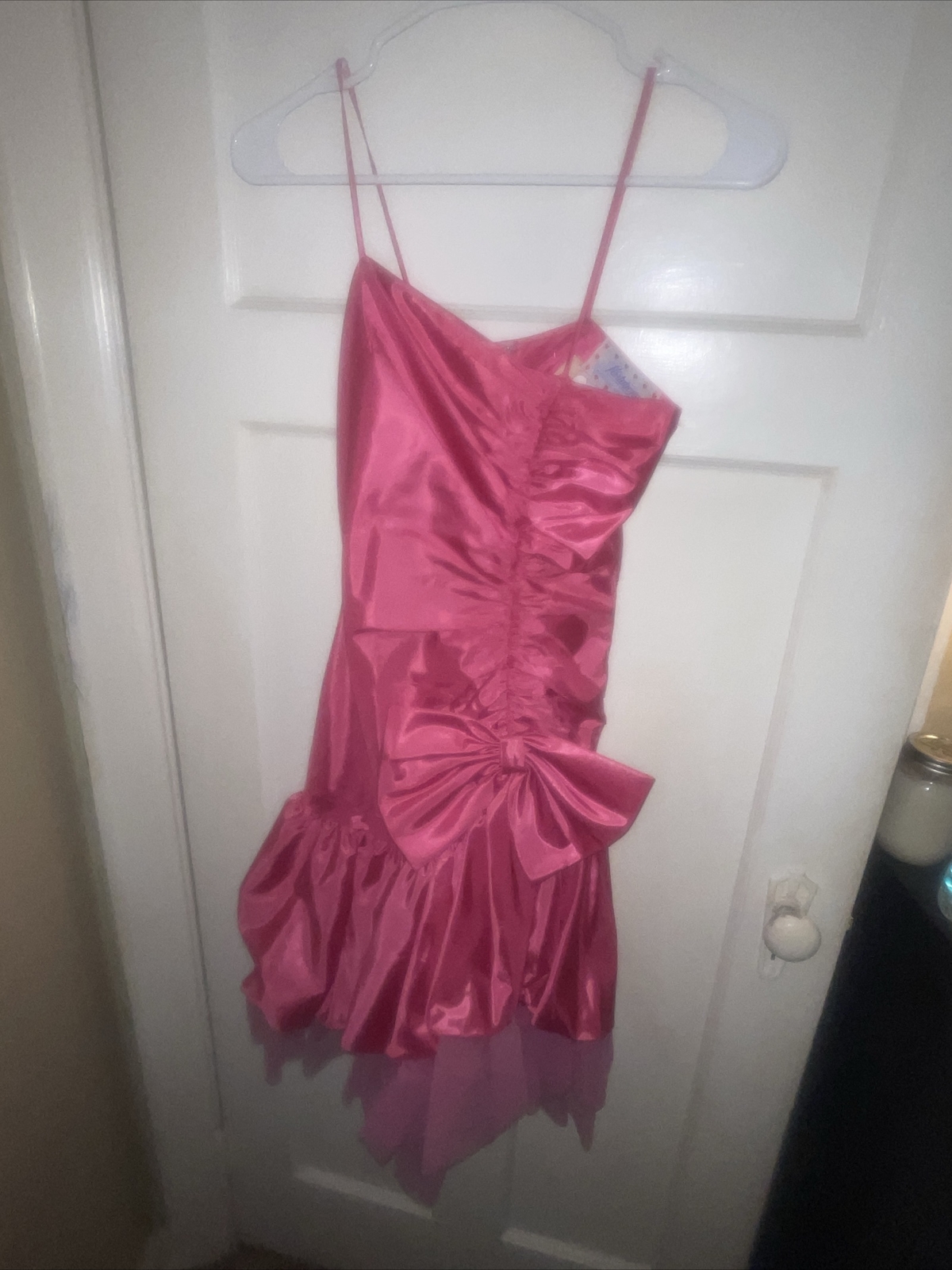 Vtg Spaghetti Strap RUFFLED MINI Pink PROM Dress FLIRTATIONS ALFRED ANGELO 3/4