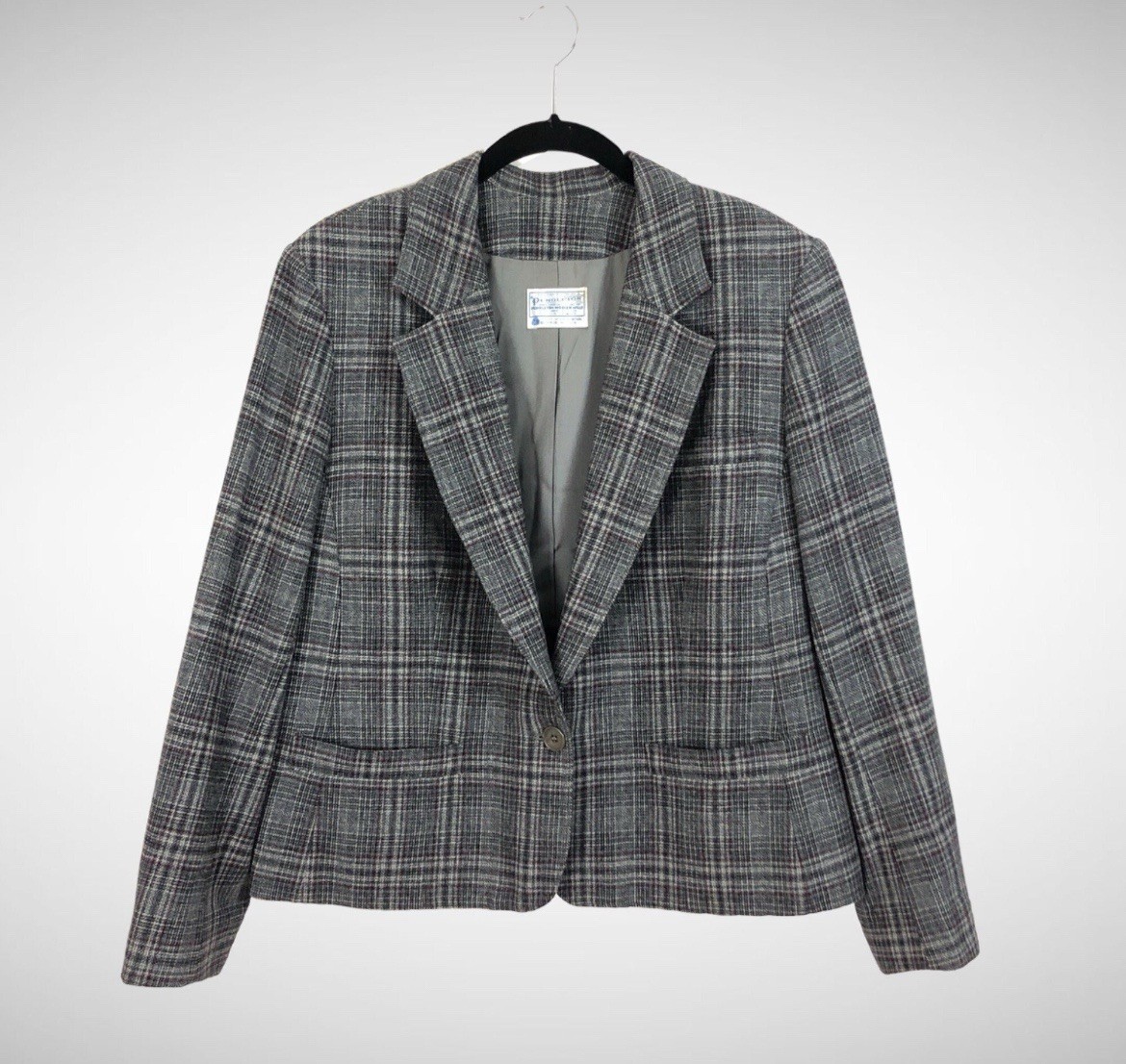 Vintage Womens M/L Pendleton Blazer, Gray and Red Glen Plaid, 1970s 1980s