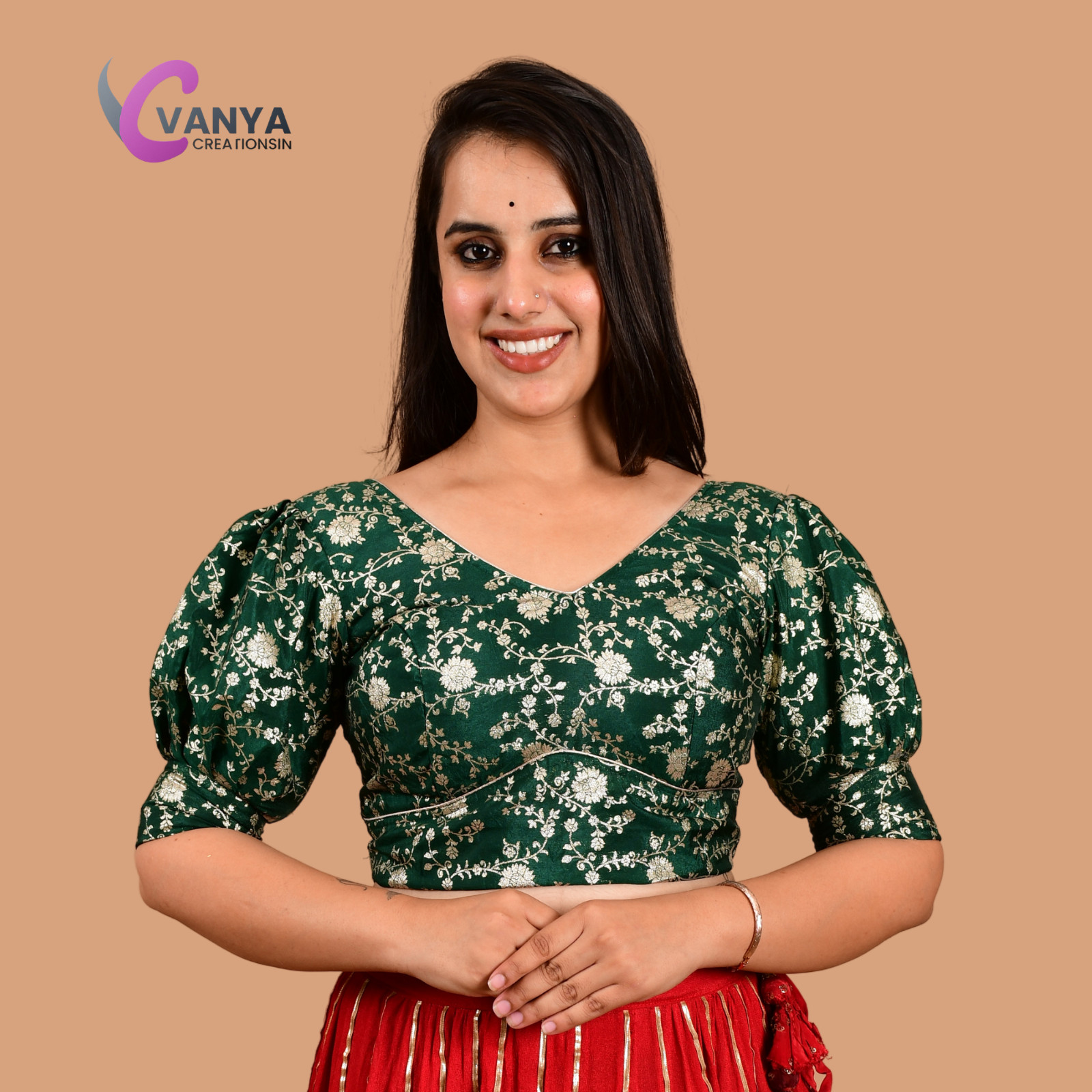 Banarasi Brocade Handcrafted Sari Blouse V Neck Top for Women Backless Luxurious