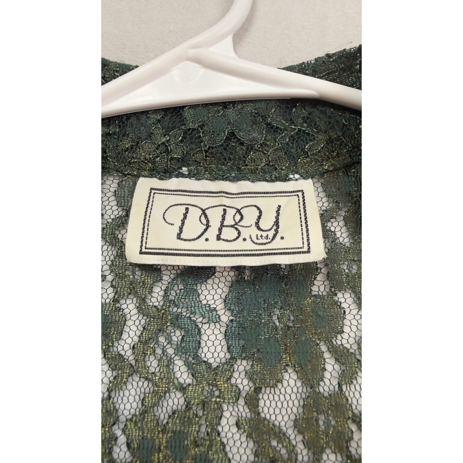 DBY Ltd VTG Y2K Green Gold Iridescent Lace Maxi Dress Button Front Sheer Duster