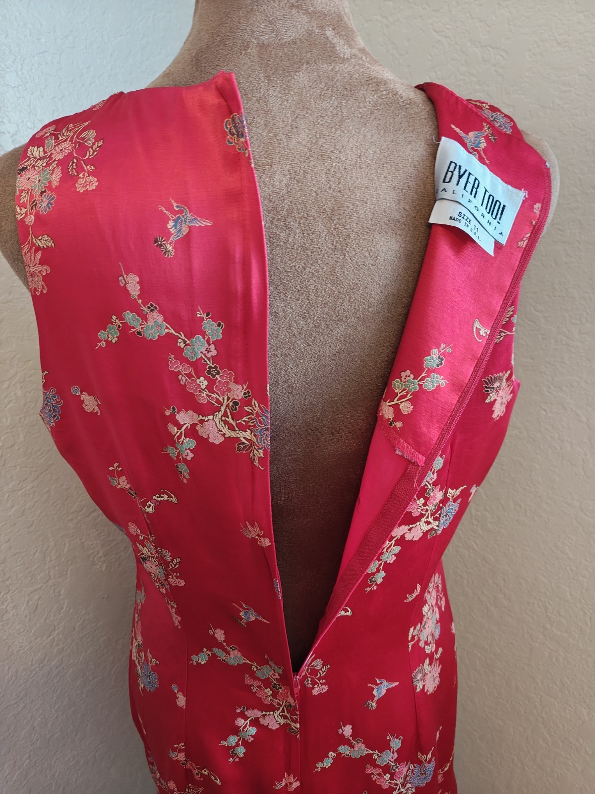 Vintage 90s Byer Too! Floral Asian Style Satin Dress – Red Mini Made in USA