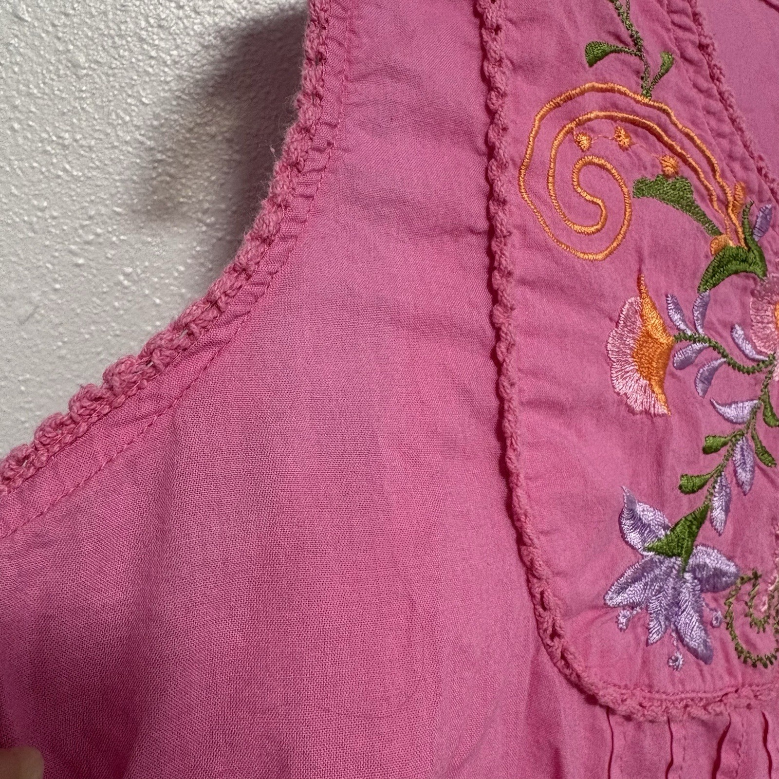 Vintage Style Cottagecore Fuchsia Pink Embroidered Sleep Night Dress 100% Cotton