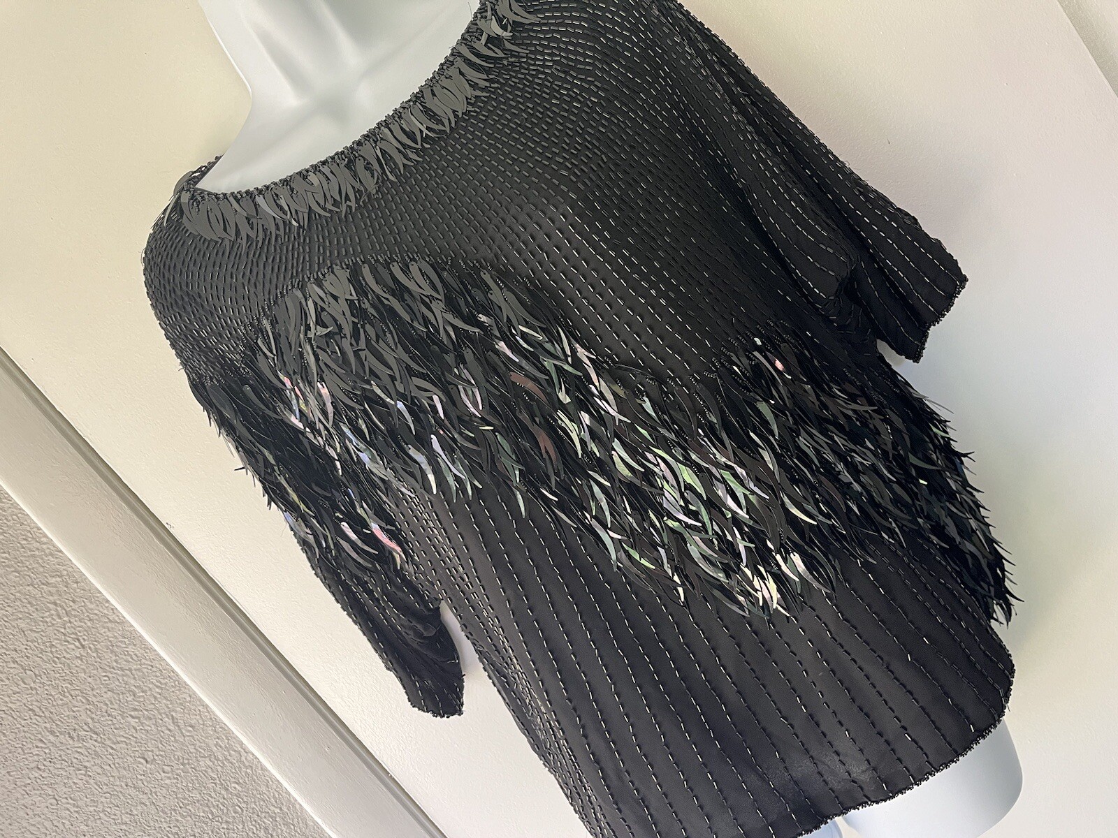 Silk Sequin Vintage Oleg Cassini Beaded Top Black Tie Medium Formal Party