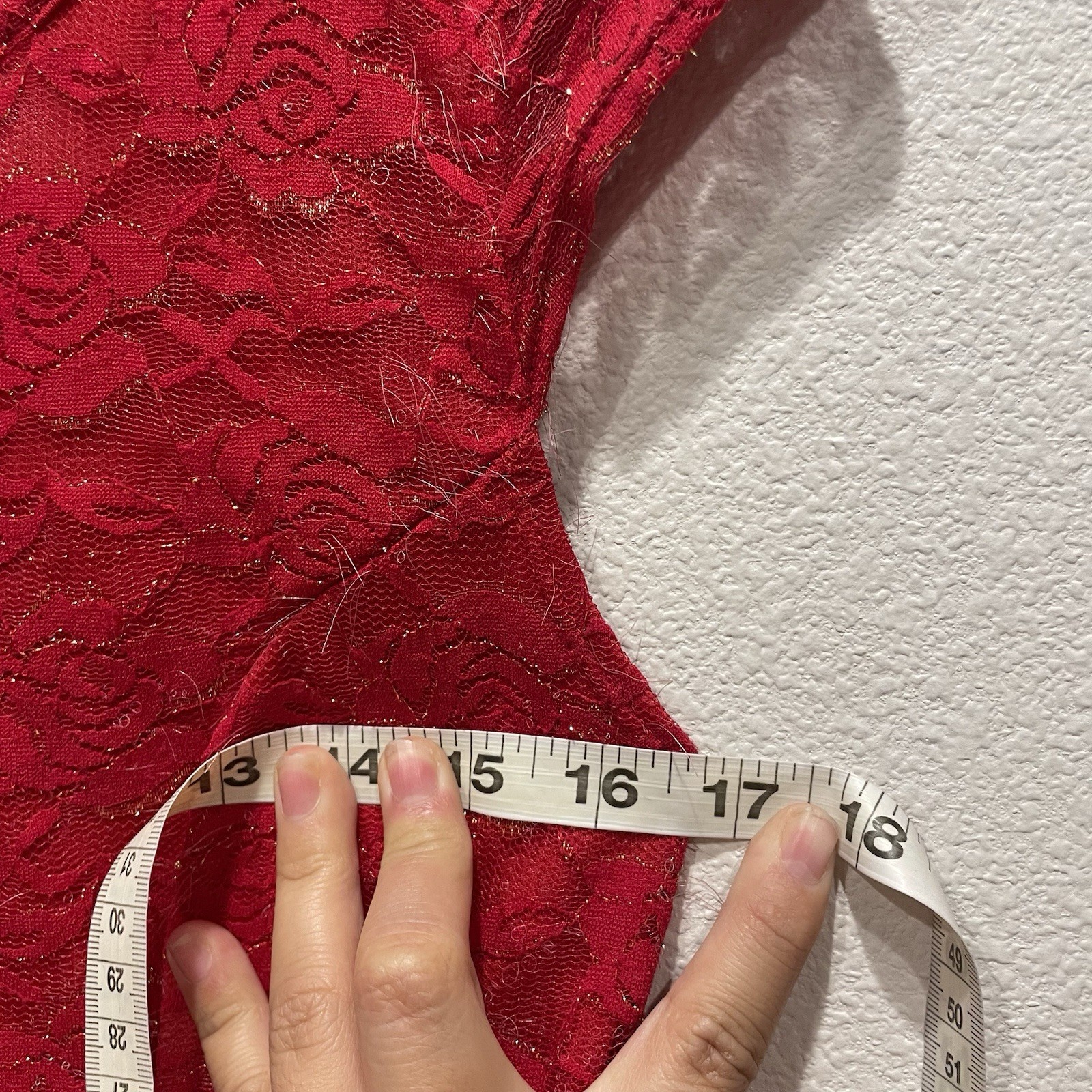 Y2K IZ Buyer L Red Metallic Peplum Top Cutout Floral Rose Lace 2000s Party READ