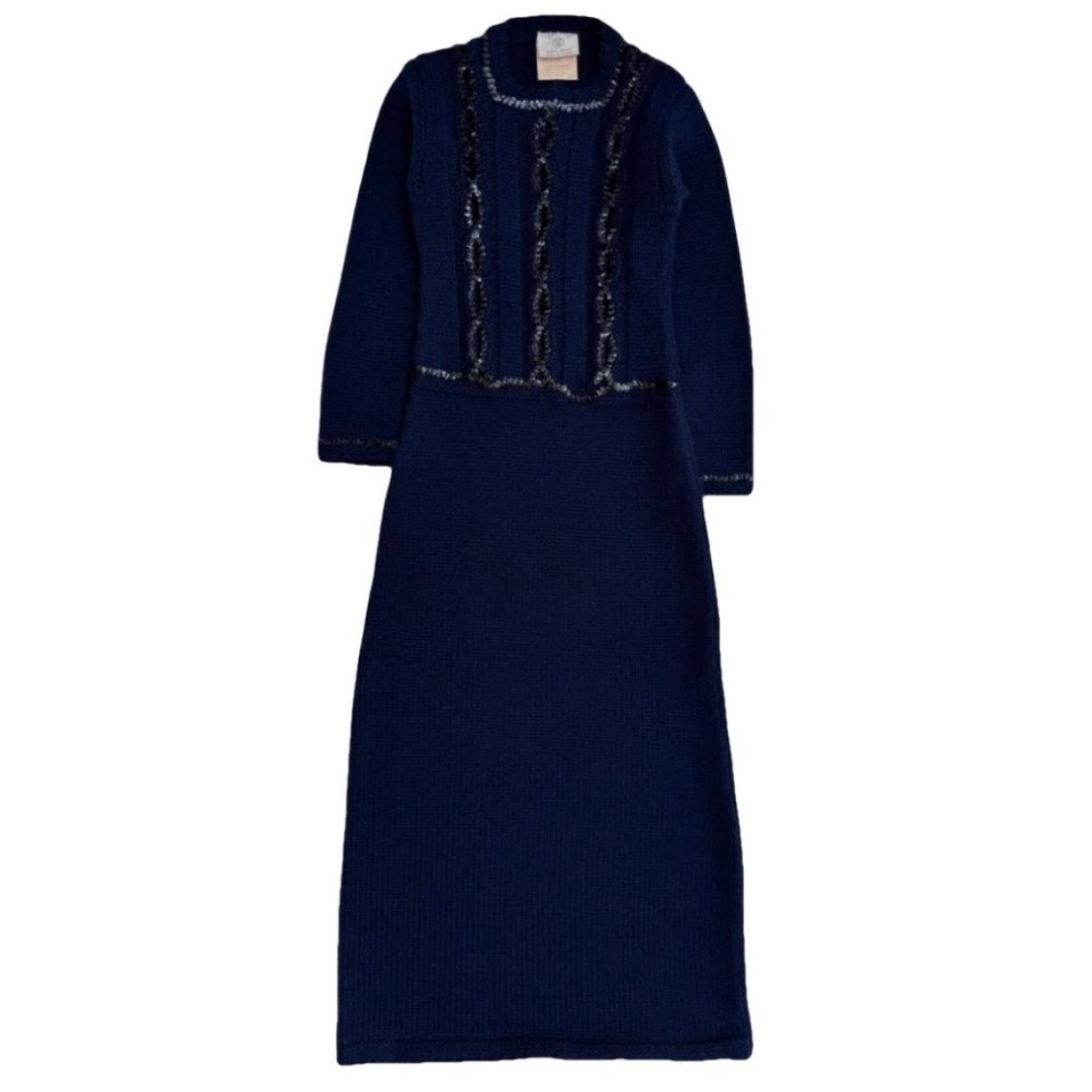 Vintage 1970s 1980s Courreges Navy Blue Wool Mohair Dress France size O XS