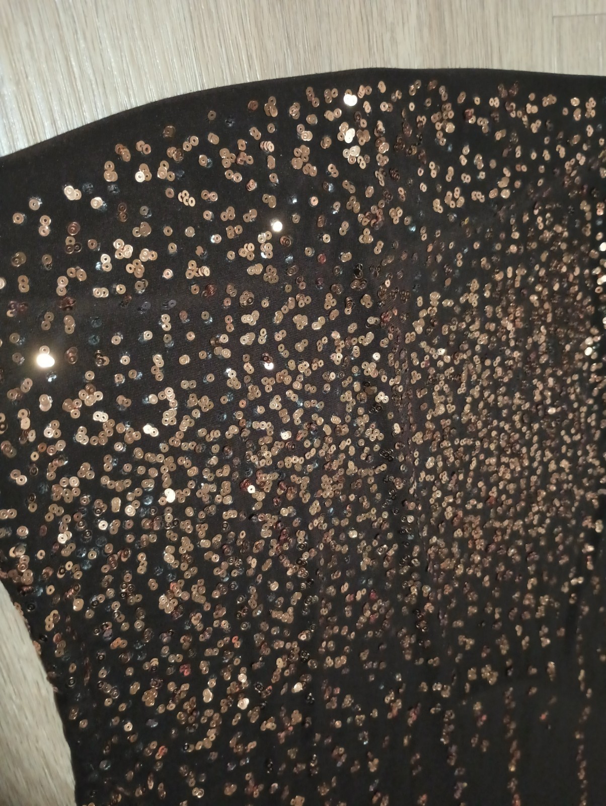 Vtg 90s Stretch Brown Sparkly Copper Sequin Strapless Asymmetric Tunic Top XS