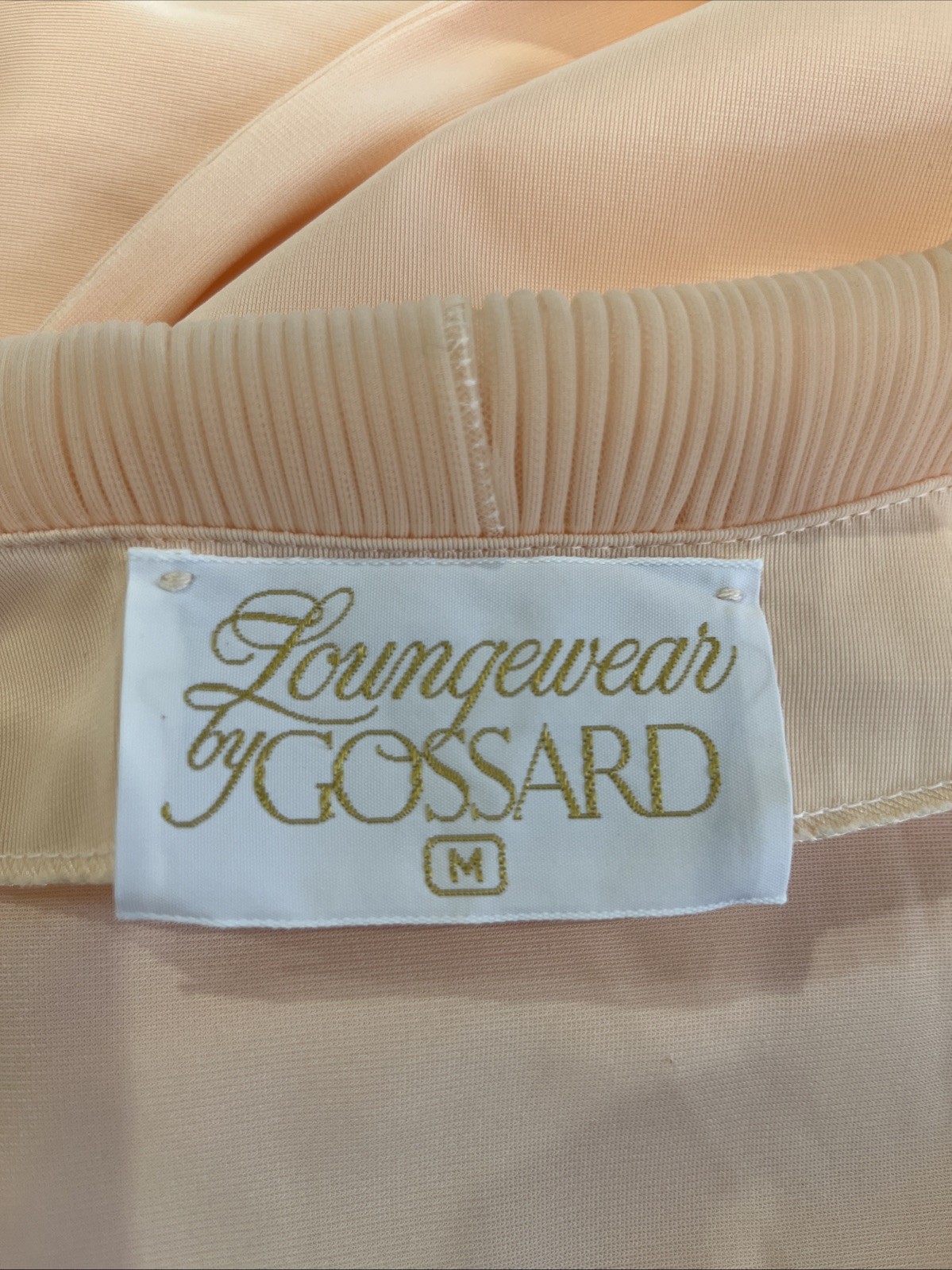 Vintage GOSSARD peach FULL LENGTH ROBE chiffon collar romantic coquette M MEDIUM