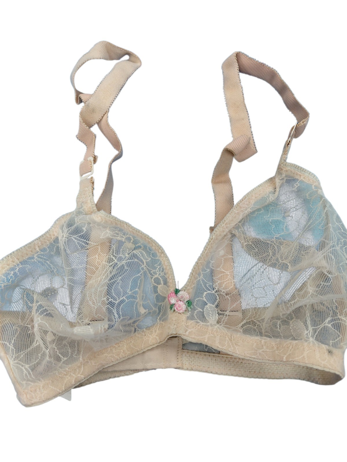 Vintage Beige Exquisite Form Laced Bra Size 32C