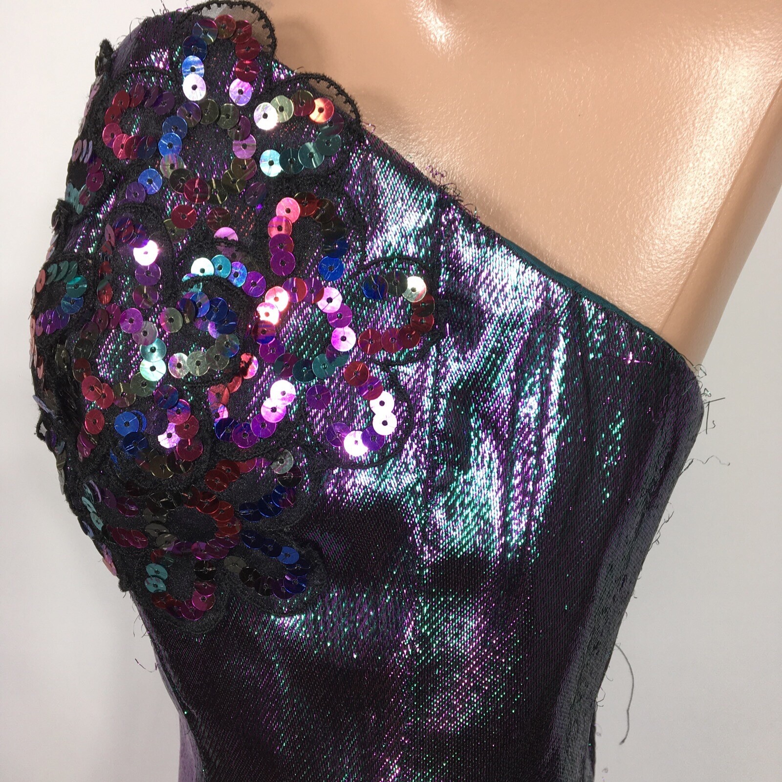 Vintage 80s Liquid Multicolor Lame Foil Cocktail Prom Party Dress S/M Sequin