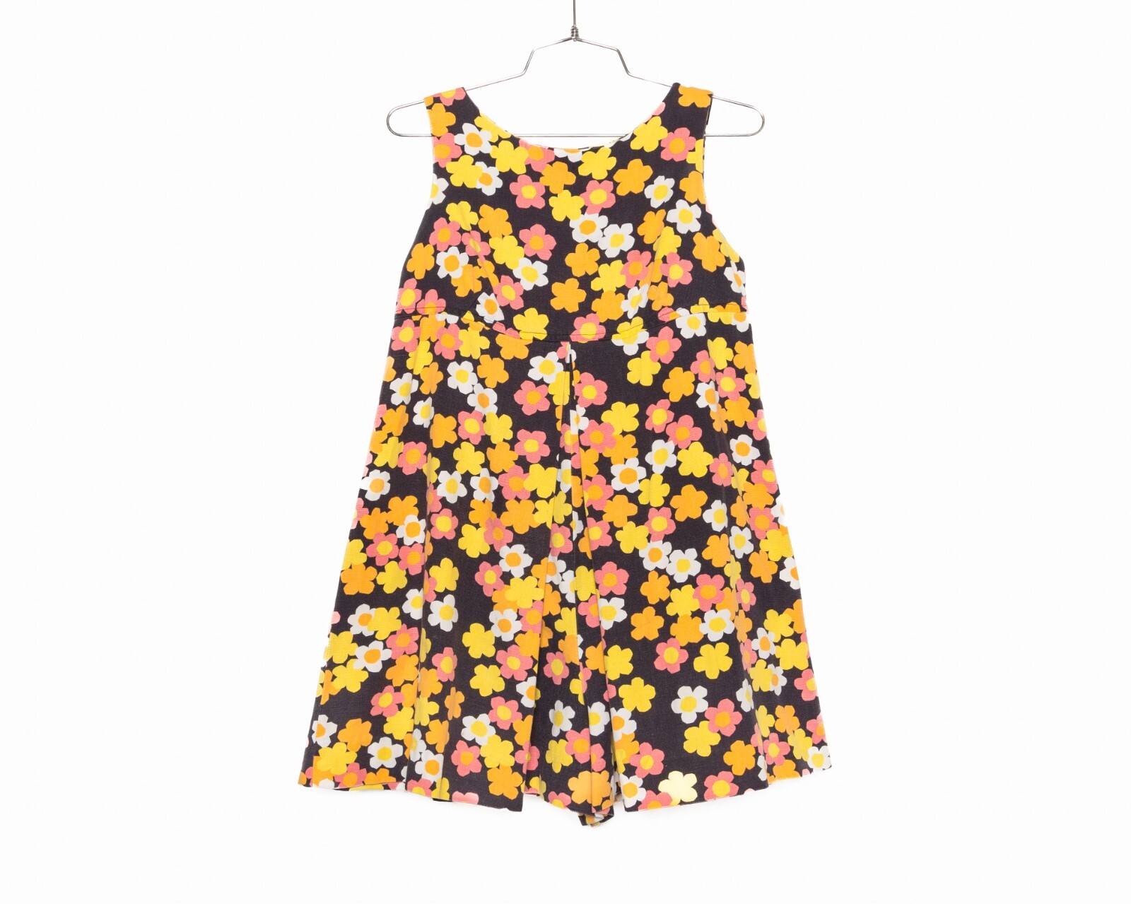 Vintage 1960s Cotton Multicolor Floral Print Mod Mini Romper Skort Dress – XS/S